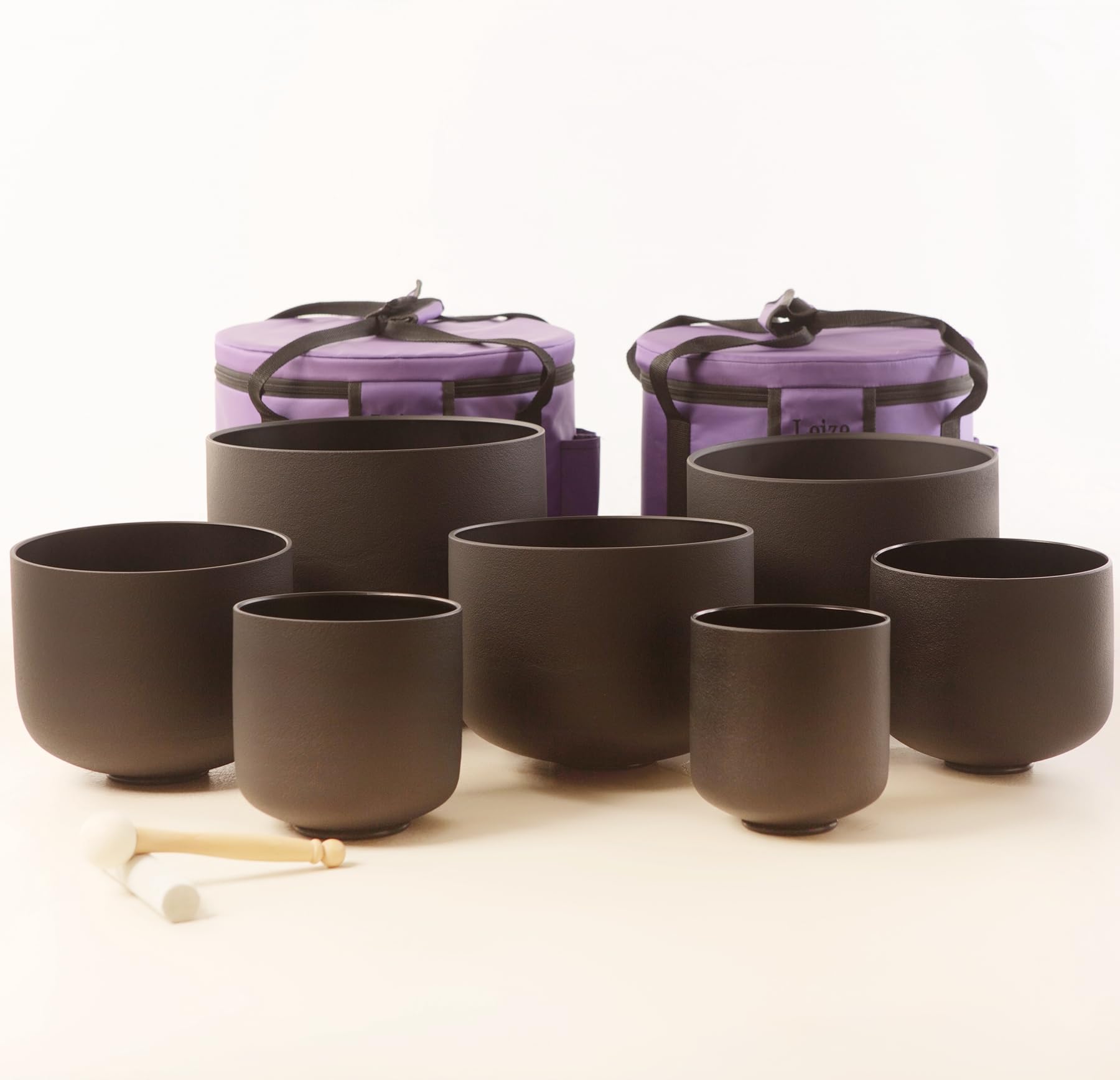 Leize 6-12 inch Chakra Tuned 432hz Set of 7 Quartz Black Crystal Singing Bowls with Heavy Duty Carrying Cases and Singing Bowl M