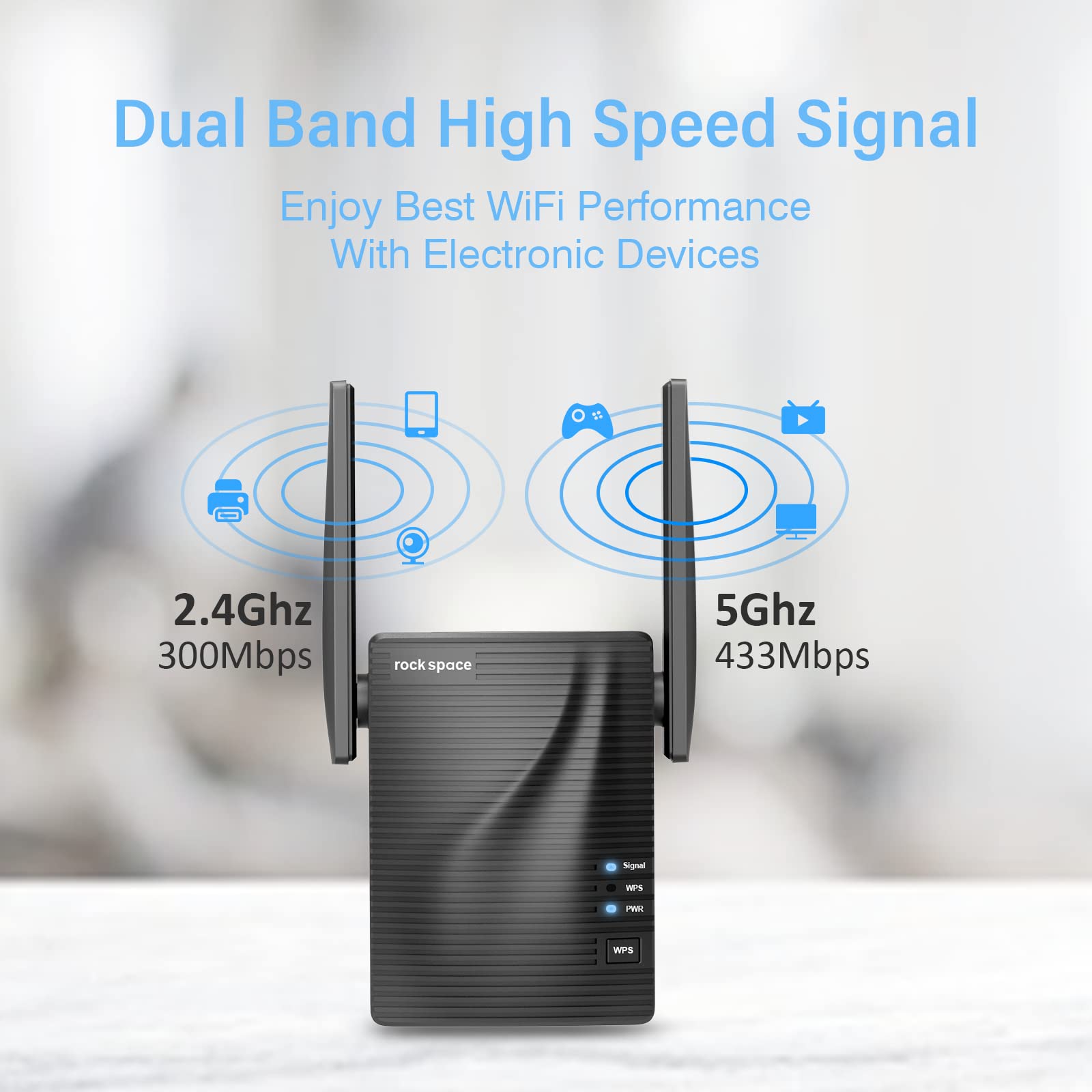 Rockspace Wifi Repeater   Dual Band Wifi Range Extender Signal Booster Signal Amplifier With Wps One Button Setup, Ethernet Port