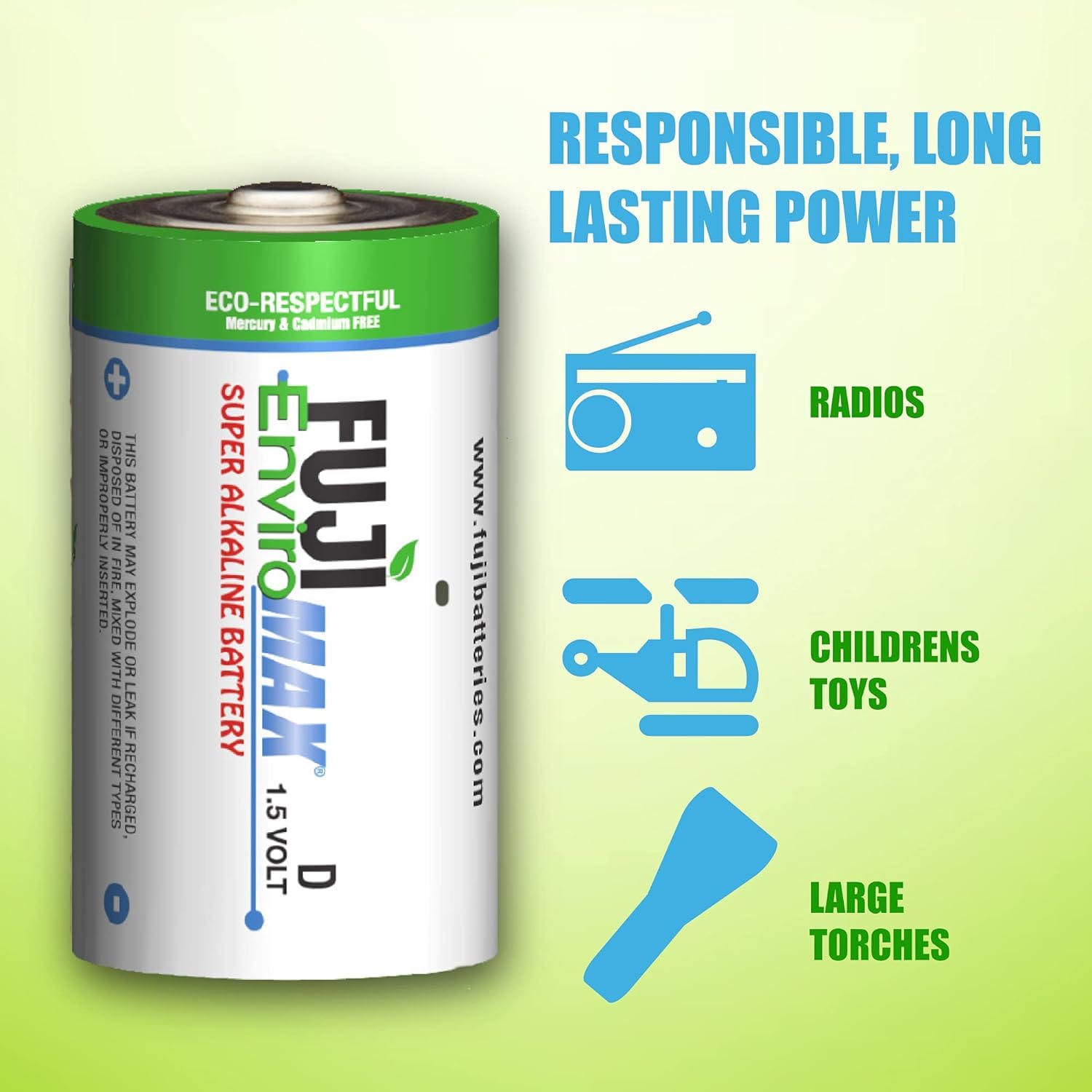 Fuji Enviromax 4100Bp2 Enviromax D Super Alkaline Batteries, 2 Pk, White, 2 Ct