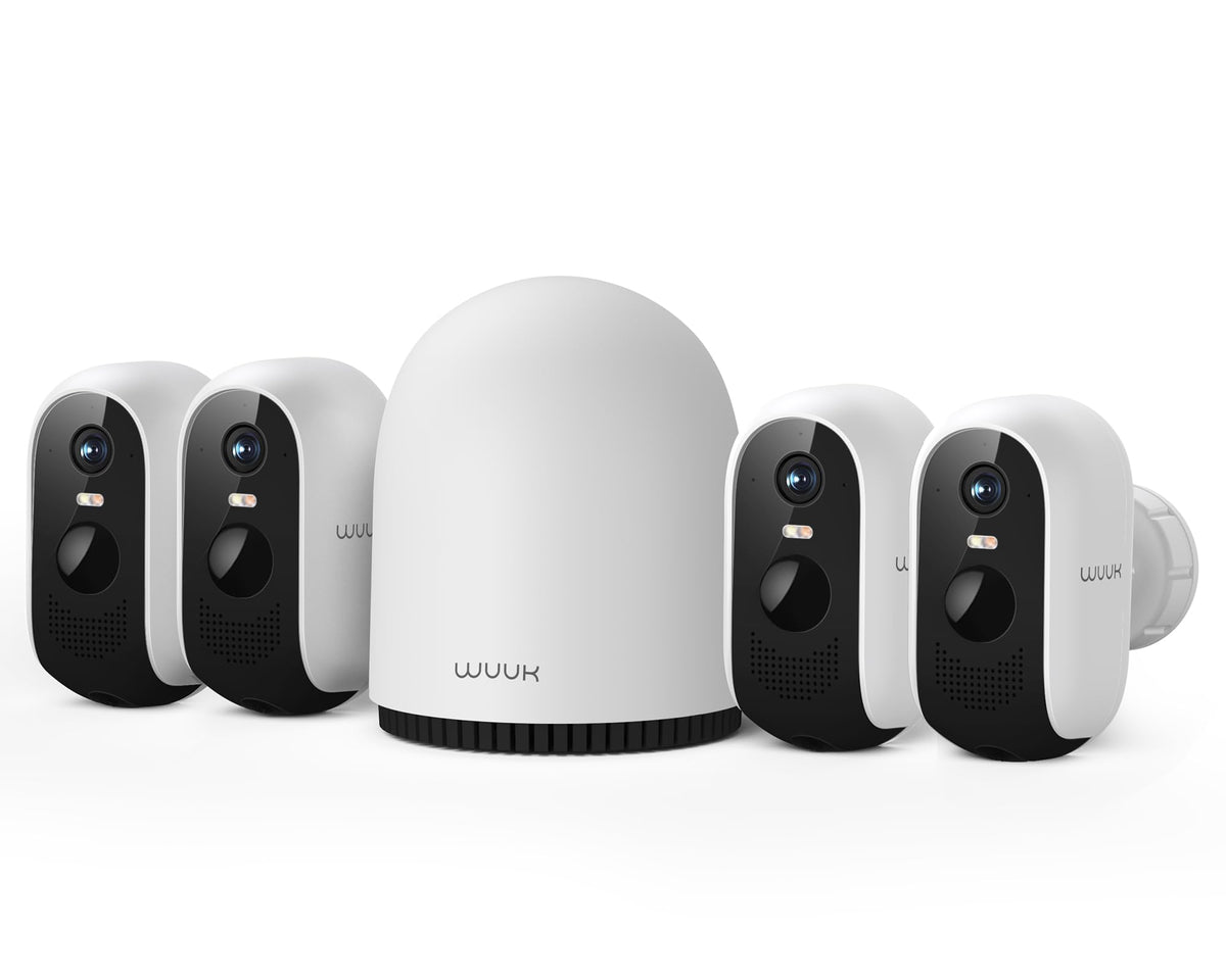 WUUK Outdoor Security Camera Wireless, 4-Cams Kit, 2K Home Security System with Base Station, 32GB Local Storage, No Monthly Fee