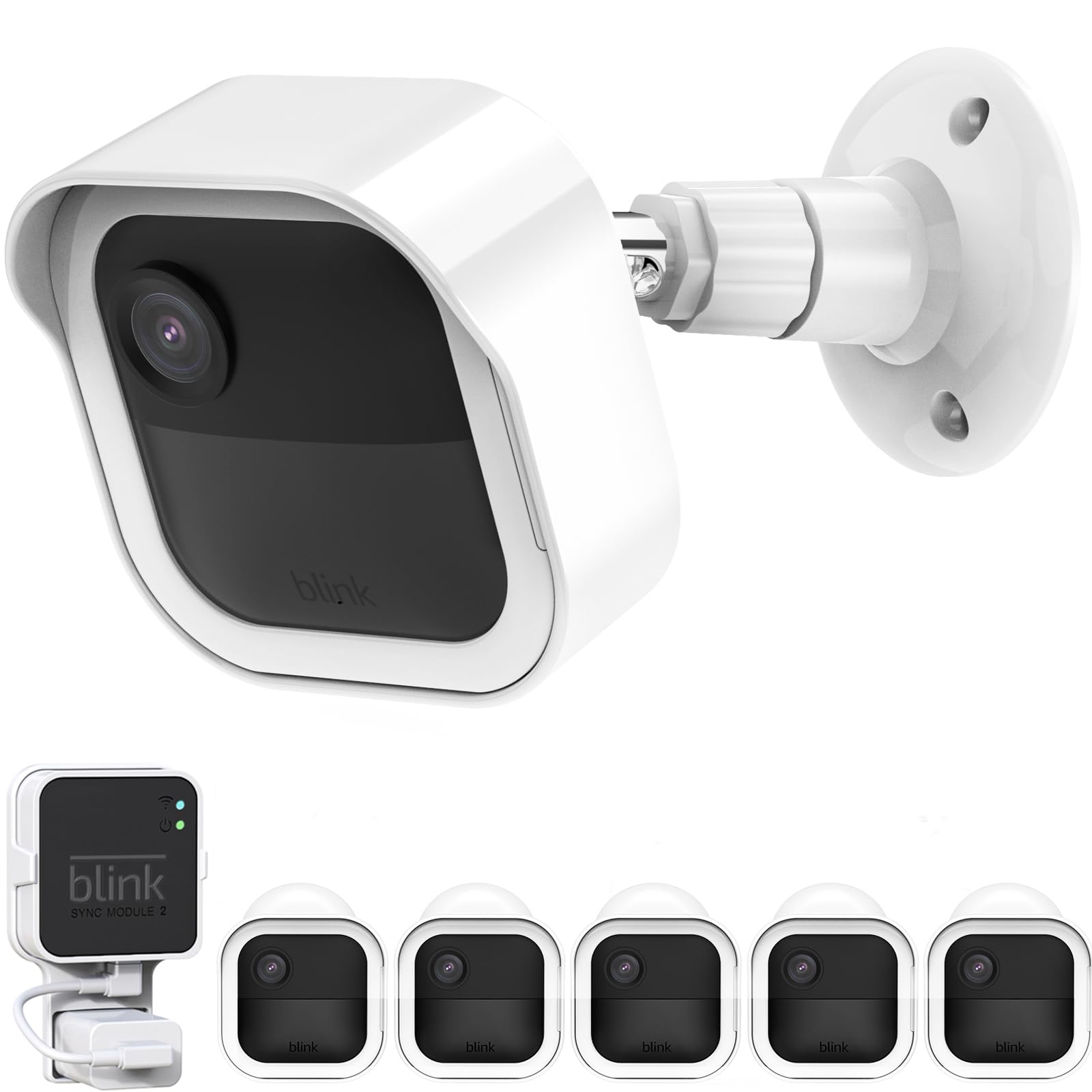 Camera Mount For Blink Outdoor 4 (4Th Gen) And Blink Outdoor (3Rd Gen), 5 Pack Weatherproof Protective Housing And 360 Degree Adjustable Mount With Sync Module 2 Mount (White, 5 Pack)
