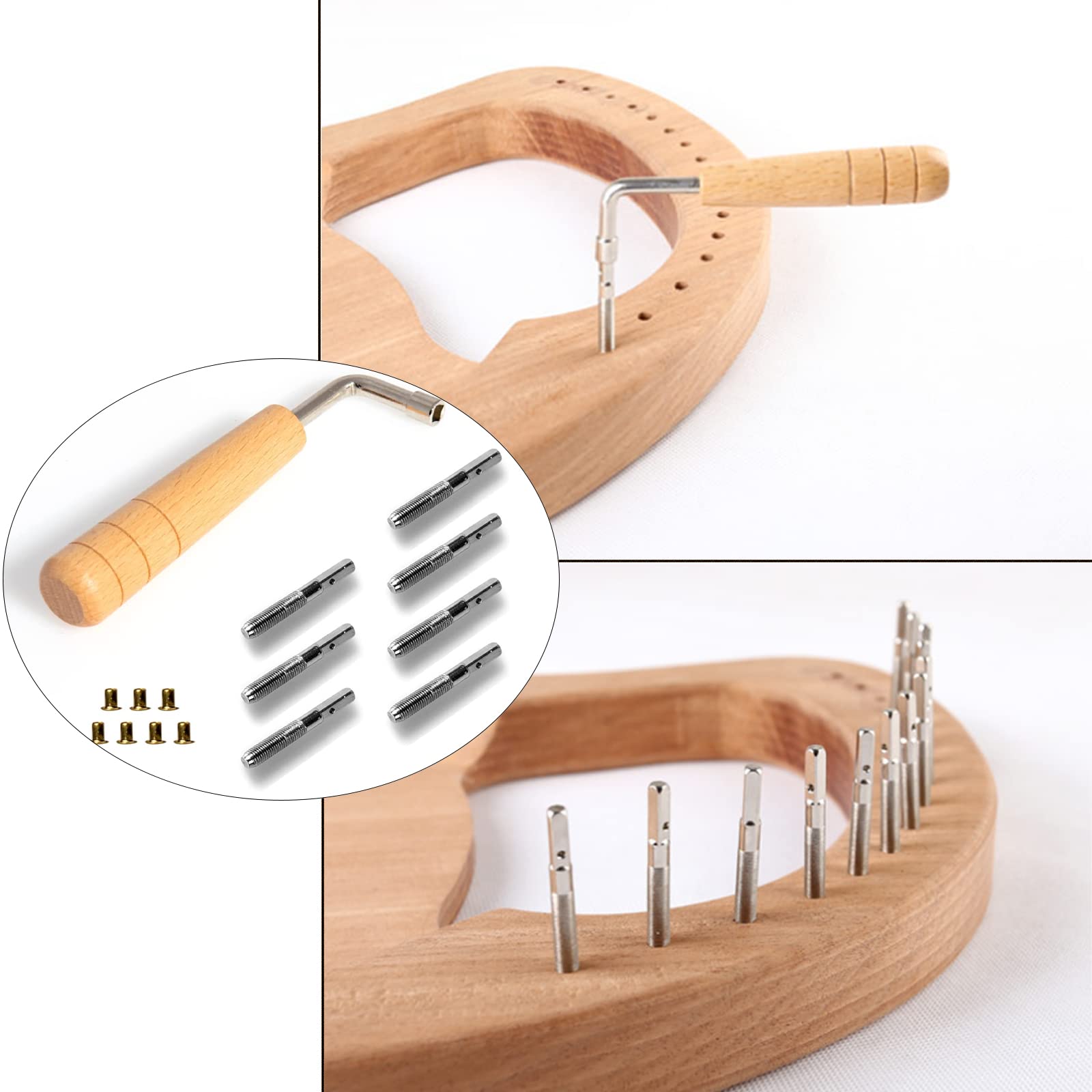 Cheerock 7Pcs Tuning Pin Nails For Lyre Harp Strings And Other Small Harp Musical Stringed Instrument With L Shape Tuning Wrench