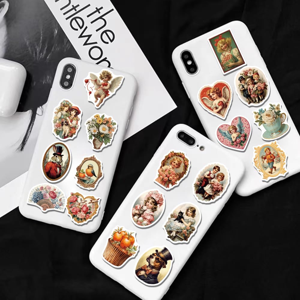 Yoksas 50Pcs Vintage Victorian Stickers   Waterproof Vinyl Old Antique Art Stickers For Laptops,Water Bottles,Scrapbooking,Journ