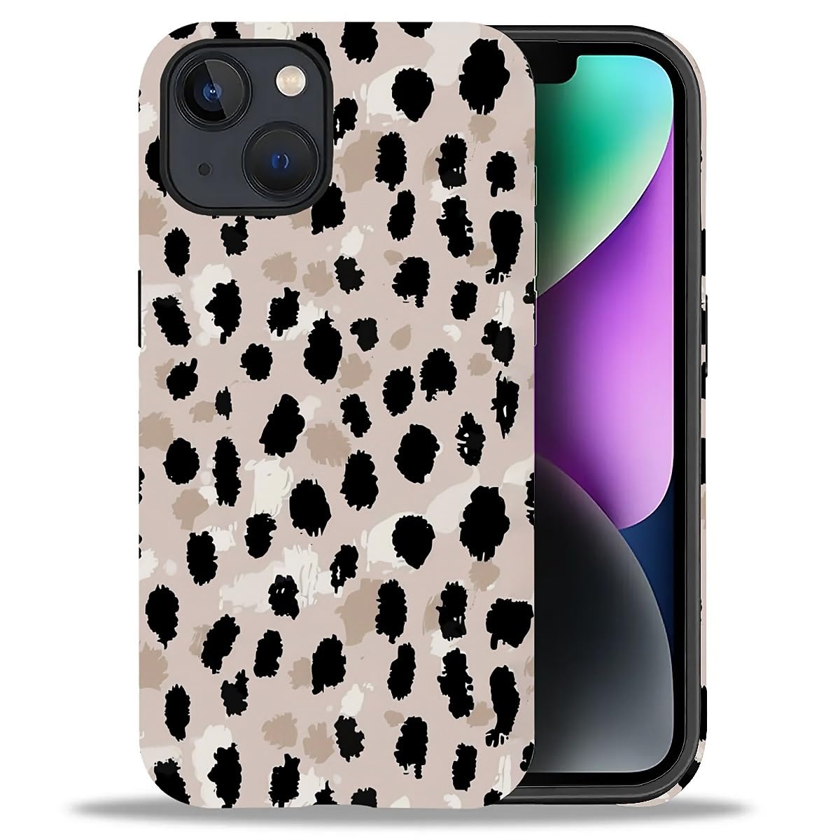 WANKBLC Compatible with iPhone 13 14 Matte Case, Cute Black Brown Leopard Print Pattern for Girl Full Body Design Soft Silicone 
