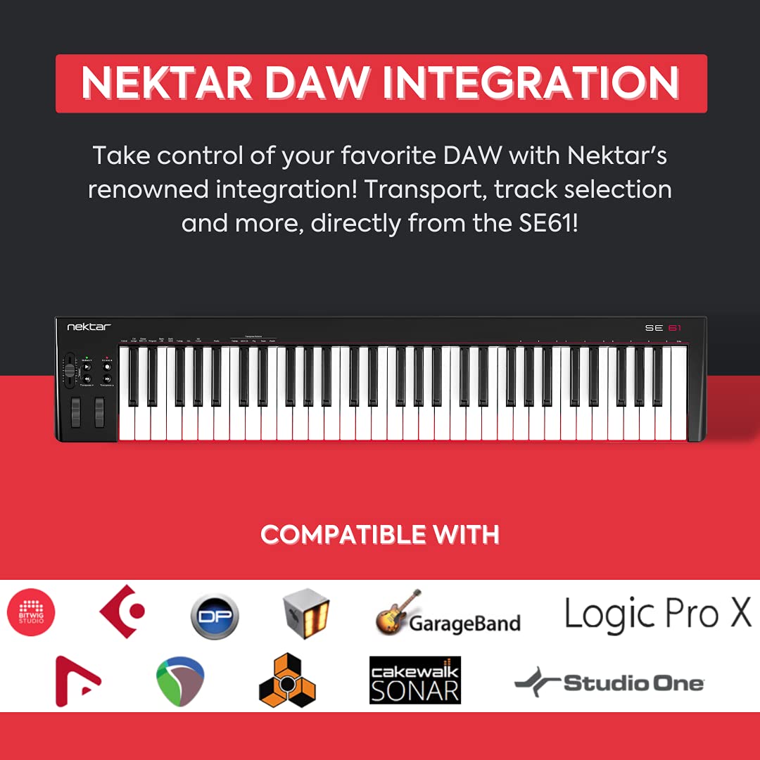 Nektar Se61   Usb Midi Controller Keyboard With Nektar Daw Integration, Black