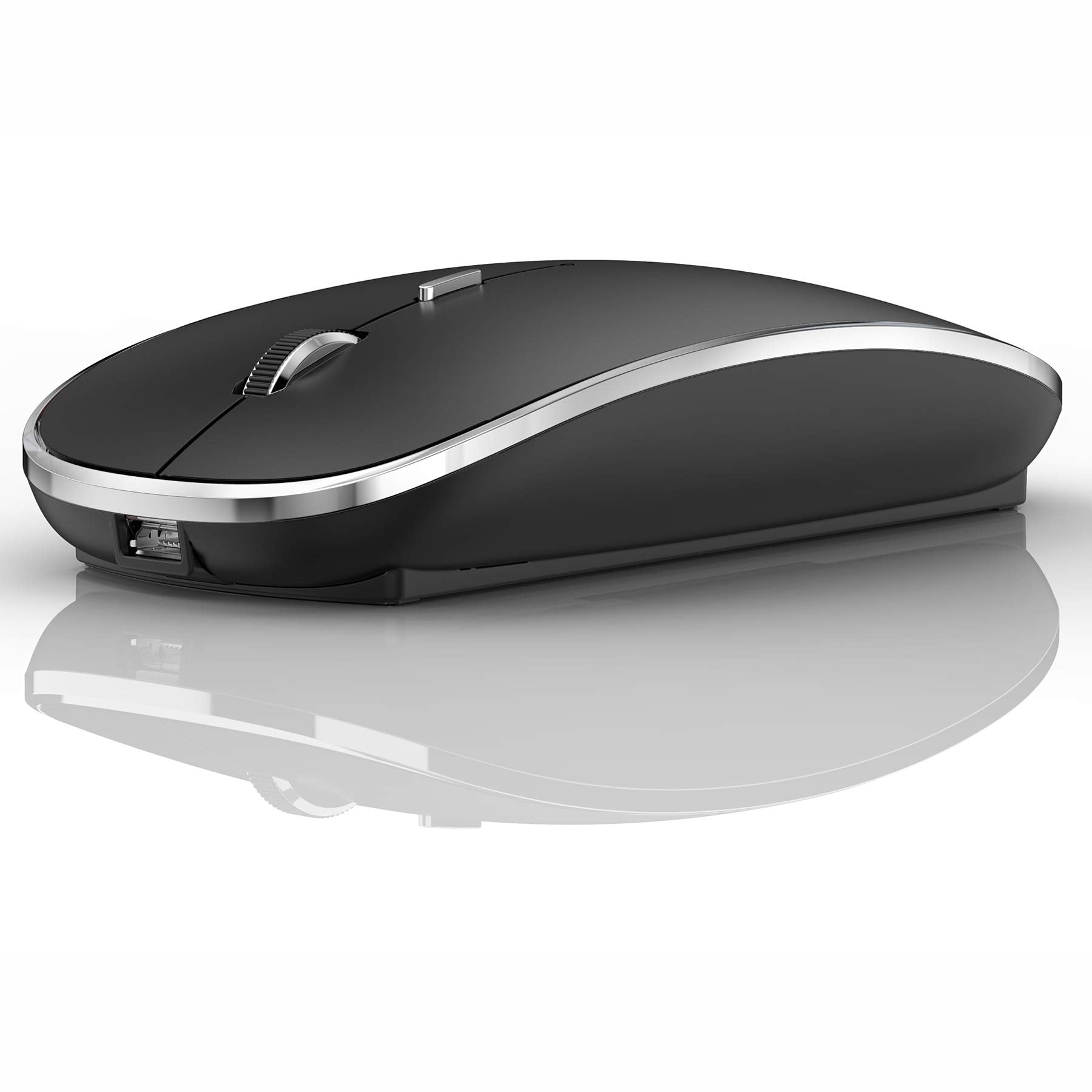 JETTA Wireless Mouse for MacBook Pro/Air, Laptop, PC - 1600 DPI, Rechargeable, Mute Click, Black, Plug and Play