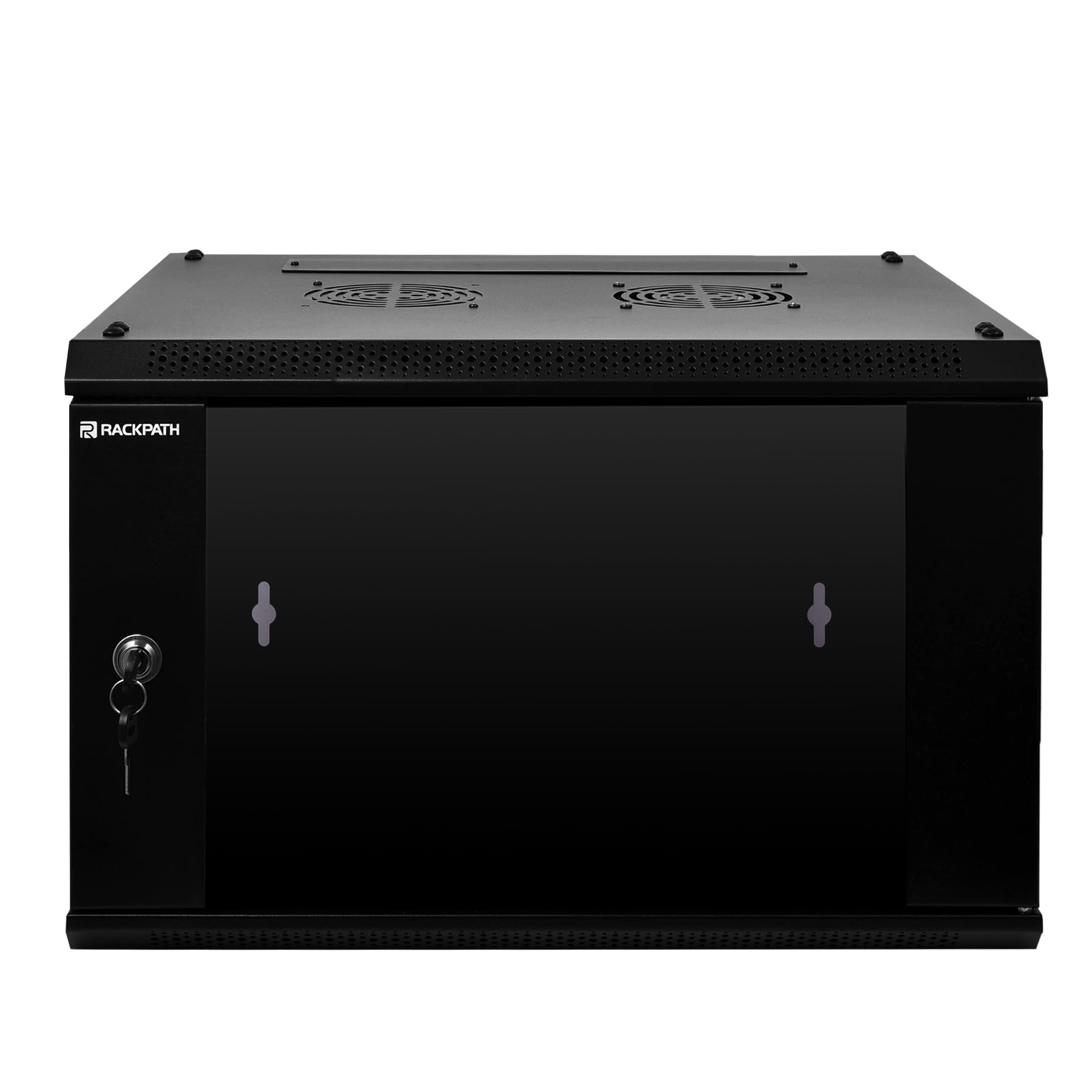 Rackpath 6U Performance Wall Mount Server Cabinet Network Rack Enclosure, Quiet Cooling Fan, Locking Glass Door, Black