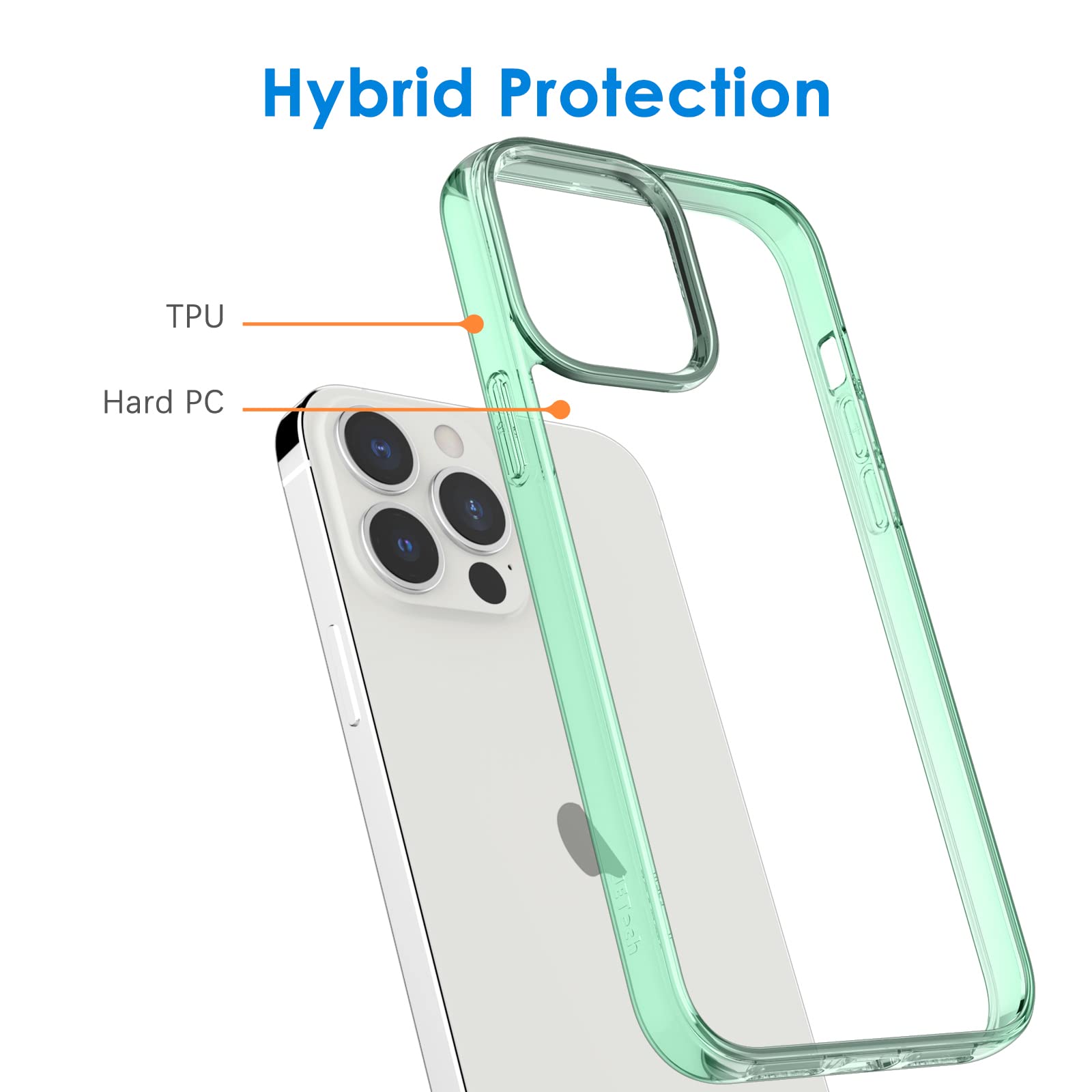 Jetech Case For Iphone 13 Pro 6.1 Inch, Non Yellowing Shockproof Phone Bumper Cover, Anti Scratch Clear Back (Midnight Green)