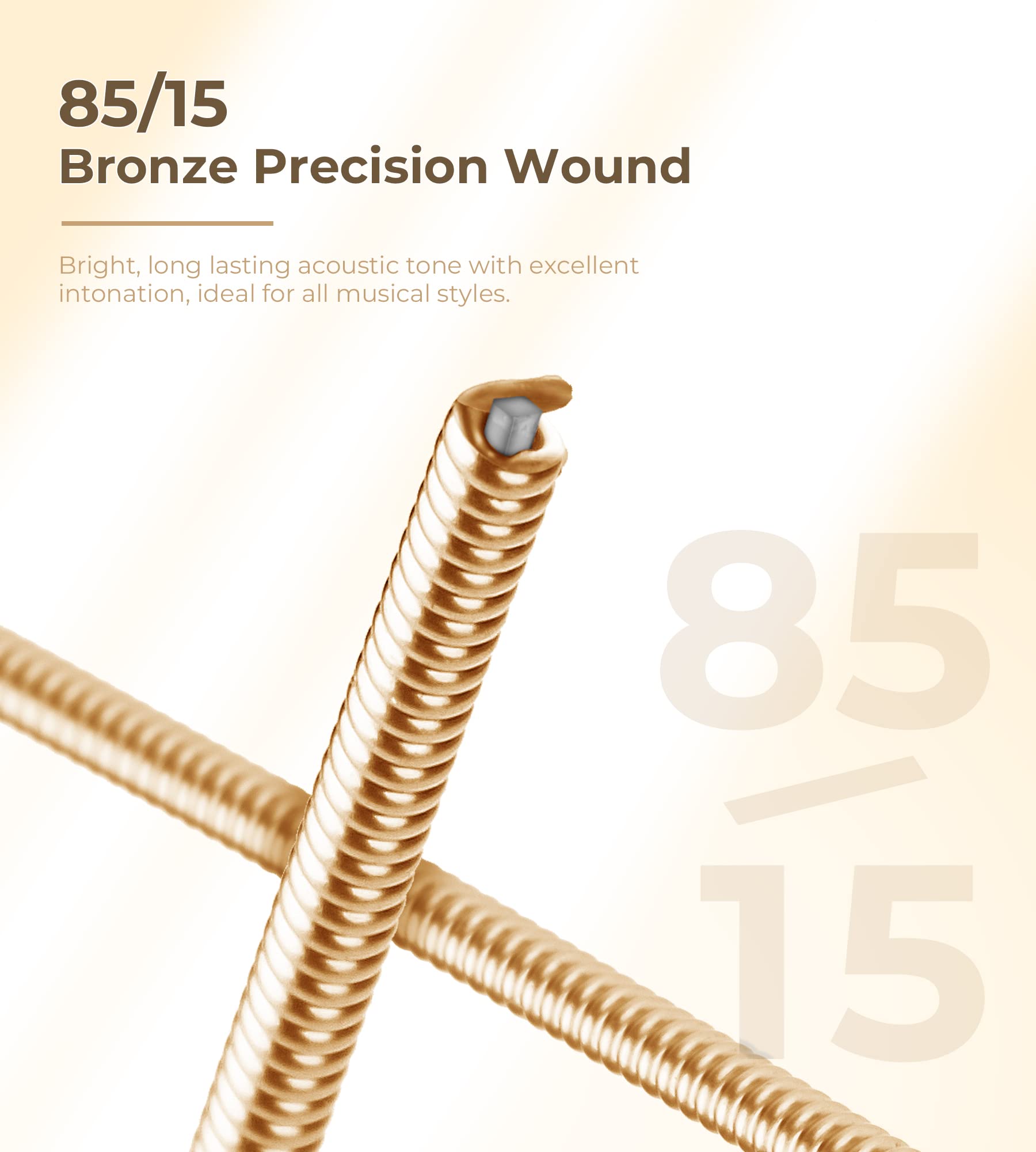 Vangoa Guitar Strings For 12 String Acoustic Guitar, 85/15 Bronze, Vacuum Sealed Packaging Durable Acoustic 12 String Set, Ball