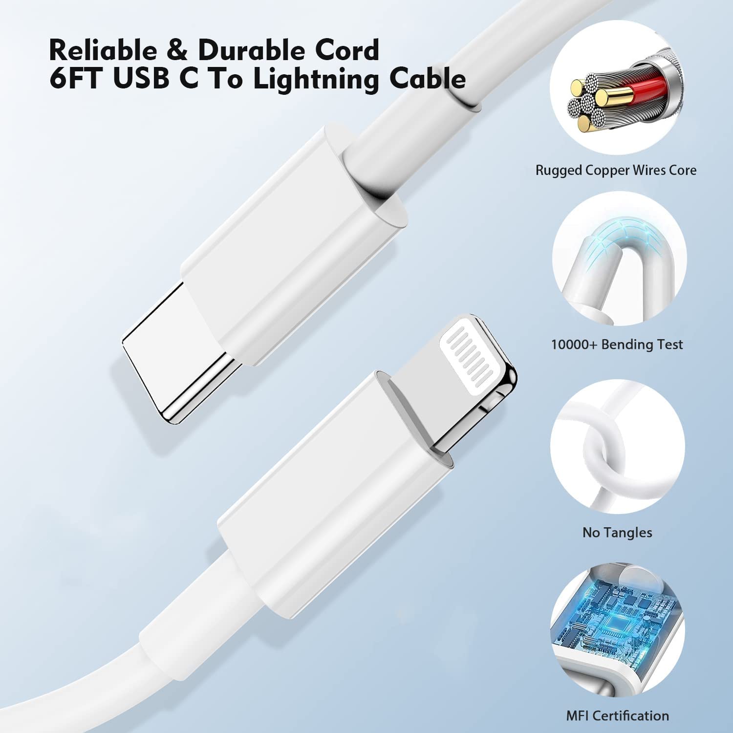 Fast Charger Iphone, Iphone 14 Charger [Mfi Certified] 40W Dual Port Foldable Usb C Quick Wall Charger Block With 6Ft Typec To L