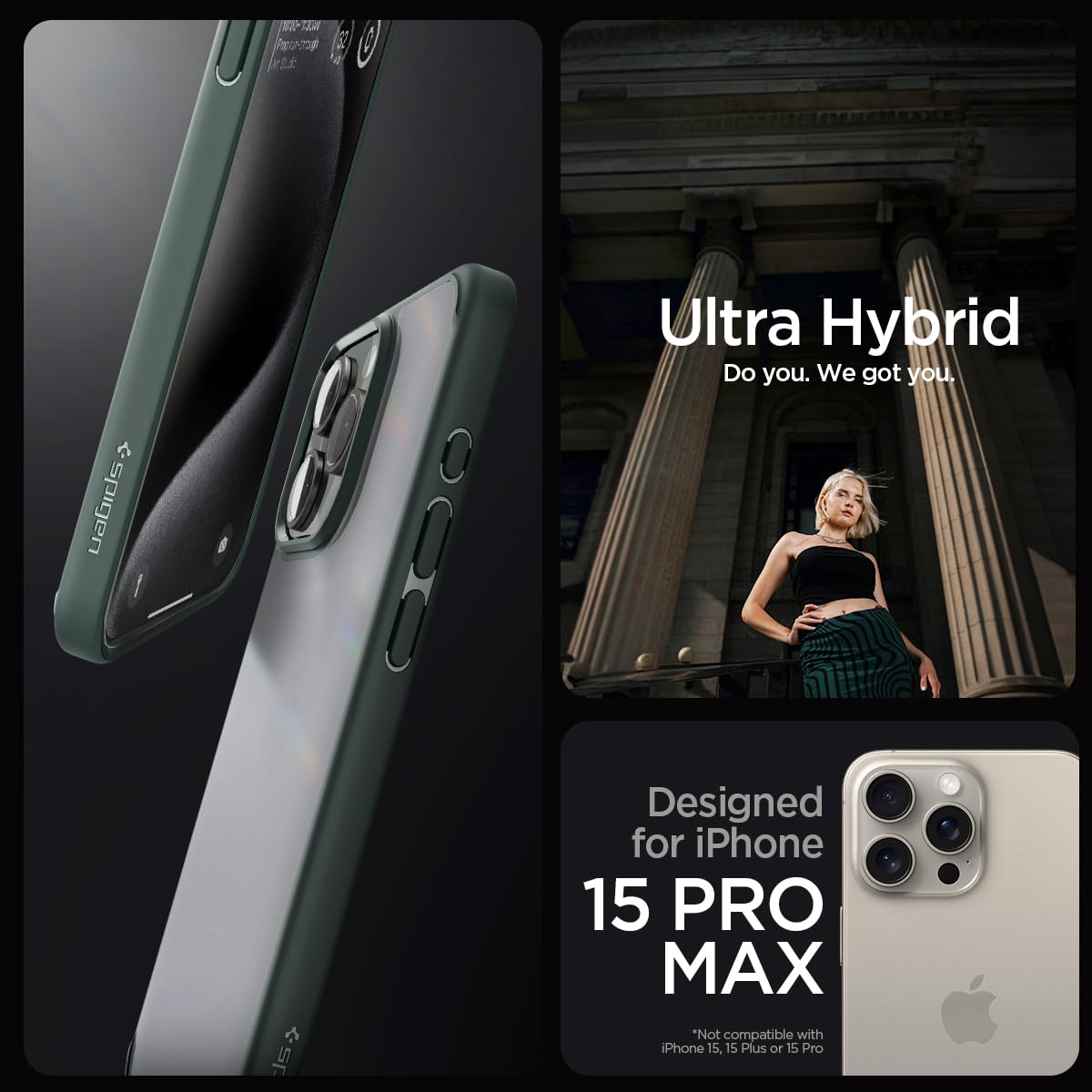 Spigen Ultra Hybrid Designed For Iphone 15 Pro Max Case (2023) [Anti Yellowing], [Military Grade Protection]   Frost Green