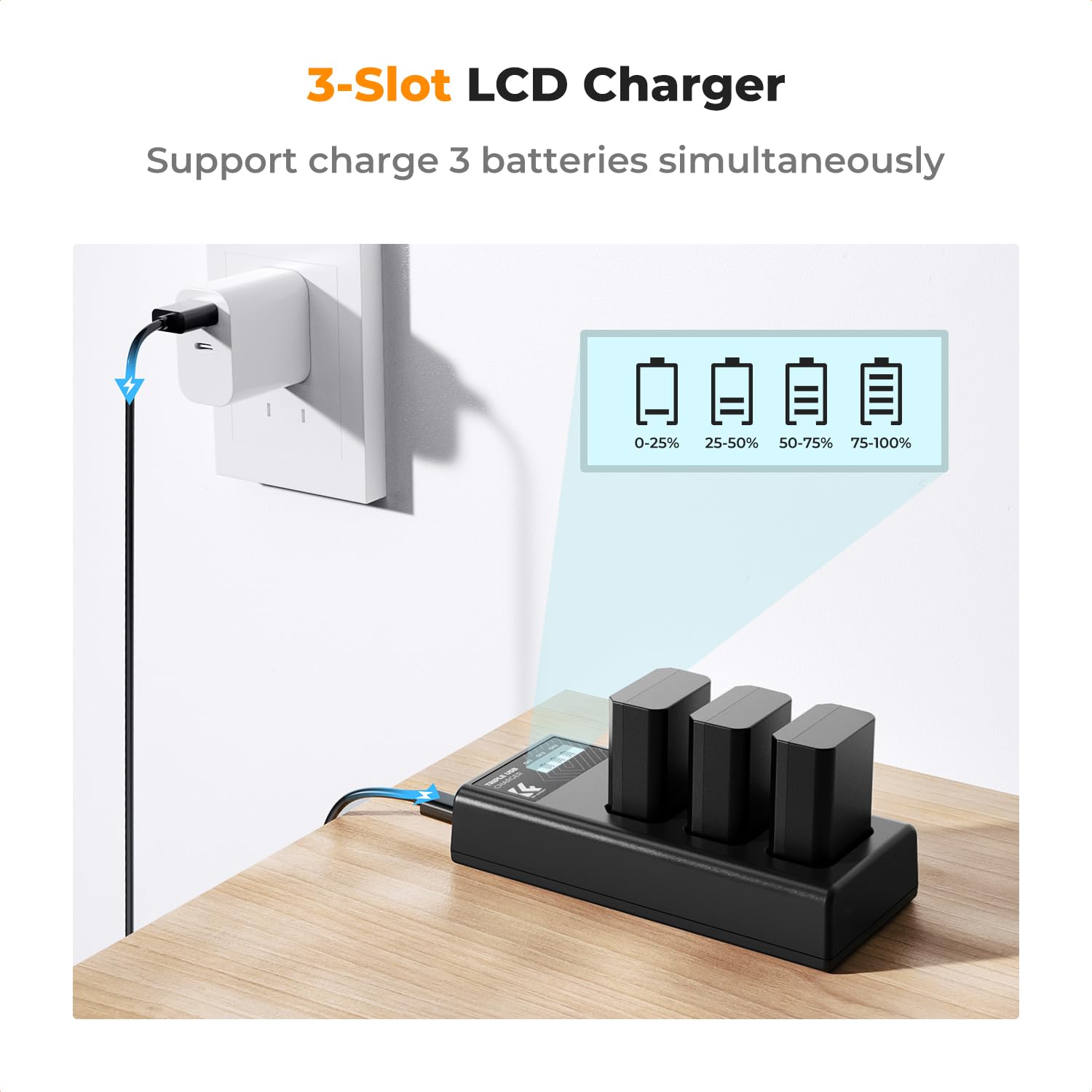K&F Concept 3 Pack Np Fw50 Battery And 3 Slot Lcd Charger Compatible With Sony Zv E10, A6000, A6300, A6400, A6500, A5000, A5100,