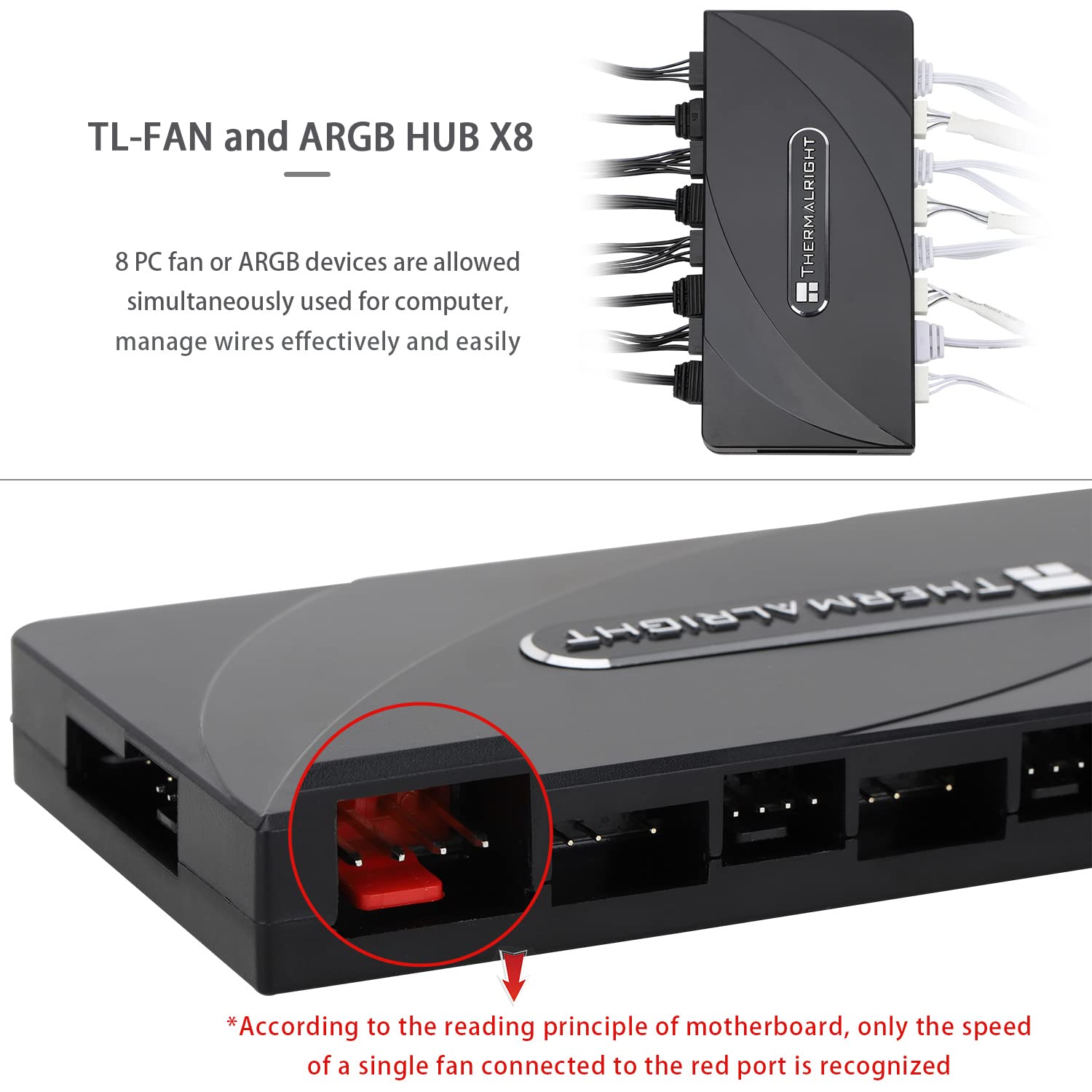 Thermalright Argb Fan Hub Controller Support 8 Groups Of Fans, 8 Port 4 Pin Pc Fan Controller, 5V 3Pin Argb Fan Hub, Strong Past