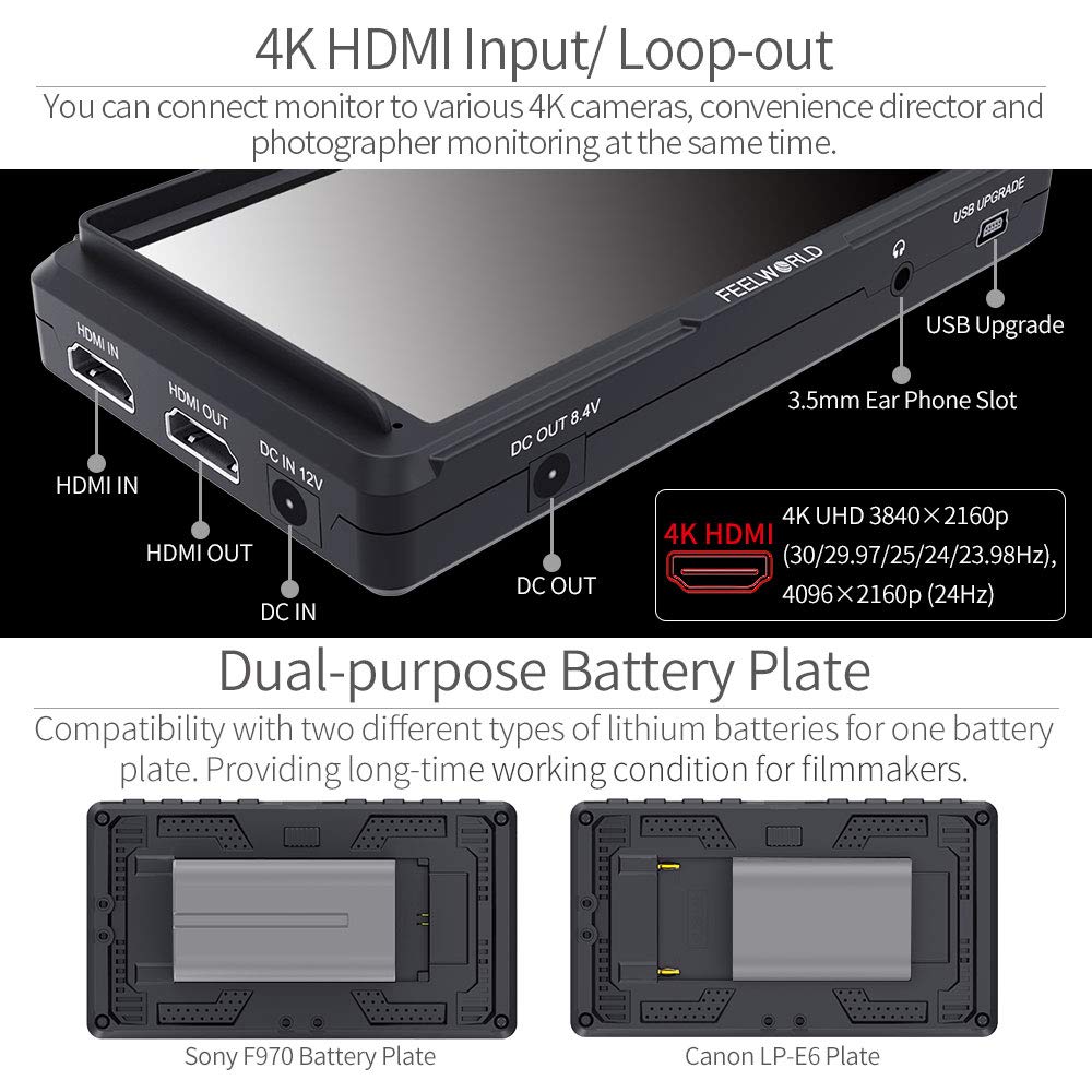 Feelworld F5 5 Inch Dslr On Camera Field Monitor Small Full Hd 1920X1080 Ips Video Peaking Focus Assist With 4K Hdmi 8.4V Dc Inp