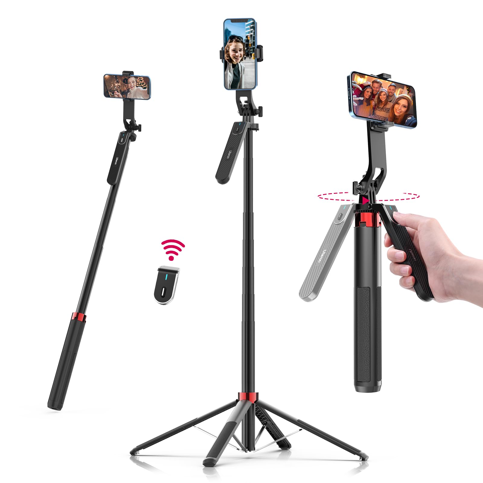 Ulanzi Ma09 Extendable Phone Tripod, 71'' Selfie Stick Phone Vlog Tripod Stand Quadrapod With All In 1 Phone Clip, Travel Tripod