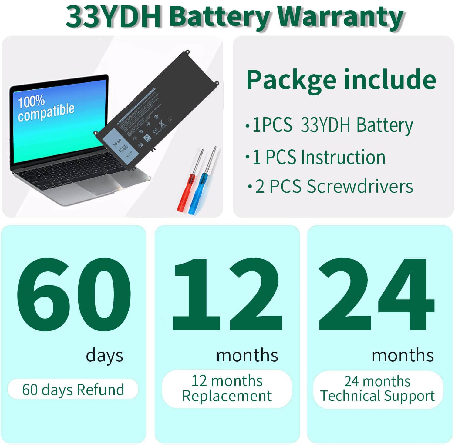 DMKAOLLK Laptop Battery WDX0R for Dell Inspiron 17 7000 Series, 9.5x4.12x0.38inch, 12 Months Warranty