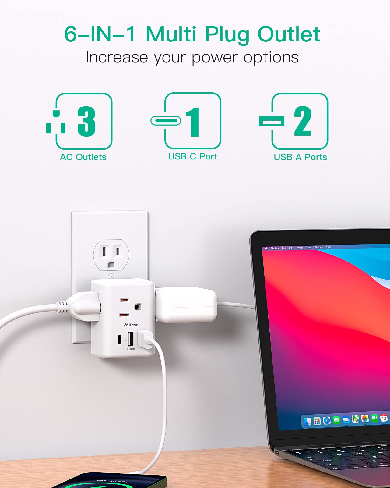 2 Pack Outlet Extender Multi Plug Outlet, Usb Wall Charger With 3 Usb Ports (1 Usb C), No Surge Protector Cruise Essentials For