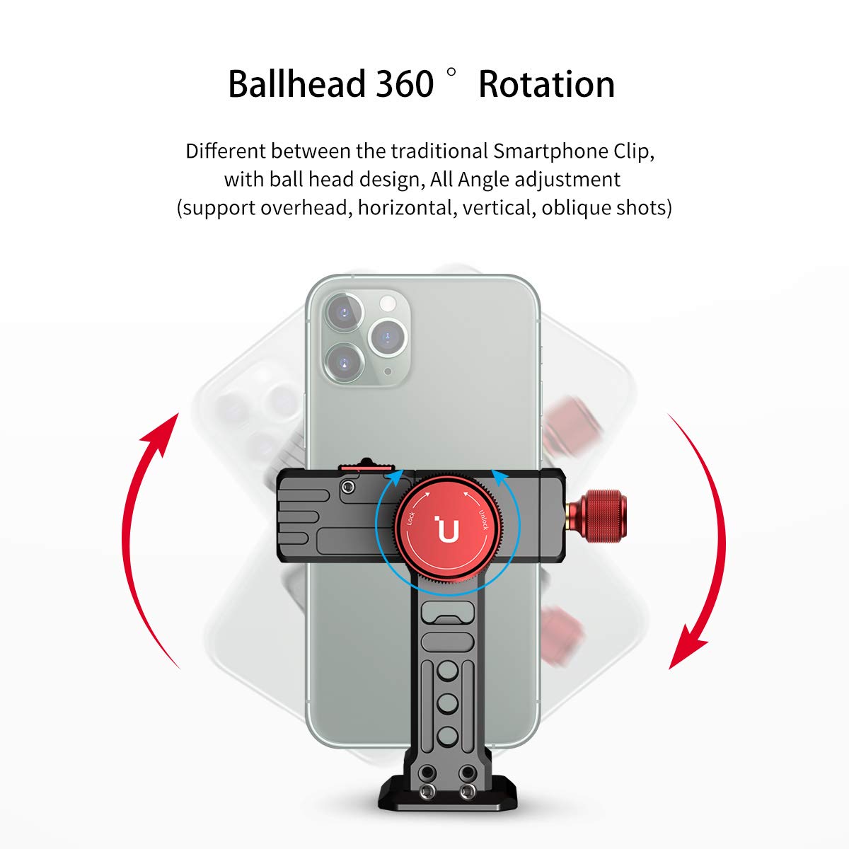 Cell Phone Tripod Mount, Ulanzi St-14 Smartphone Tripod Mount Adapter Aluminum With Cold Shoe, 360 Cell Phone Stand Holder Clamp