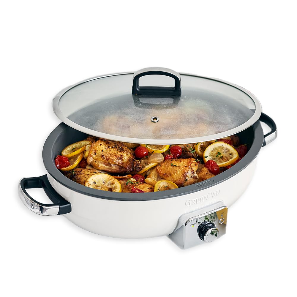 Greenpan Elite 5.5Qt Electric Oval Skillet, Pfas Free Ceramic Nonstick, 1800 Watt, Dishwasher Safe Lid & Removable Crock, Adjust