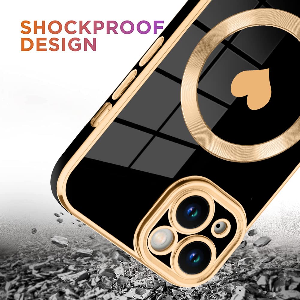 Tharlet Magnetic Shockproof For Iphone 15 Case [Compatible With Magsafe] Cute Love Luxury Plating Edge Bumper Case With Full Cam