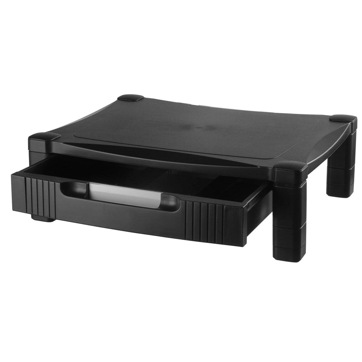 Kantek Monitor Stand With Drawer, 17'' X 13.25'' X 3'' To 6.5'', Black, Supports 50 Lbs