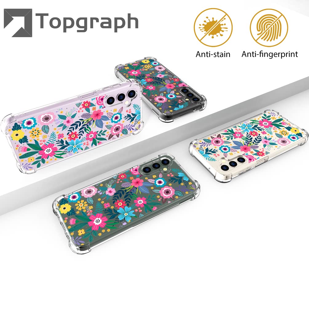 Topgraph Case Clear Cute Floral Flower For Women Girly Designer Girls For Galaxy S23, Silicone Transparent Phone Case Flower Des