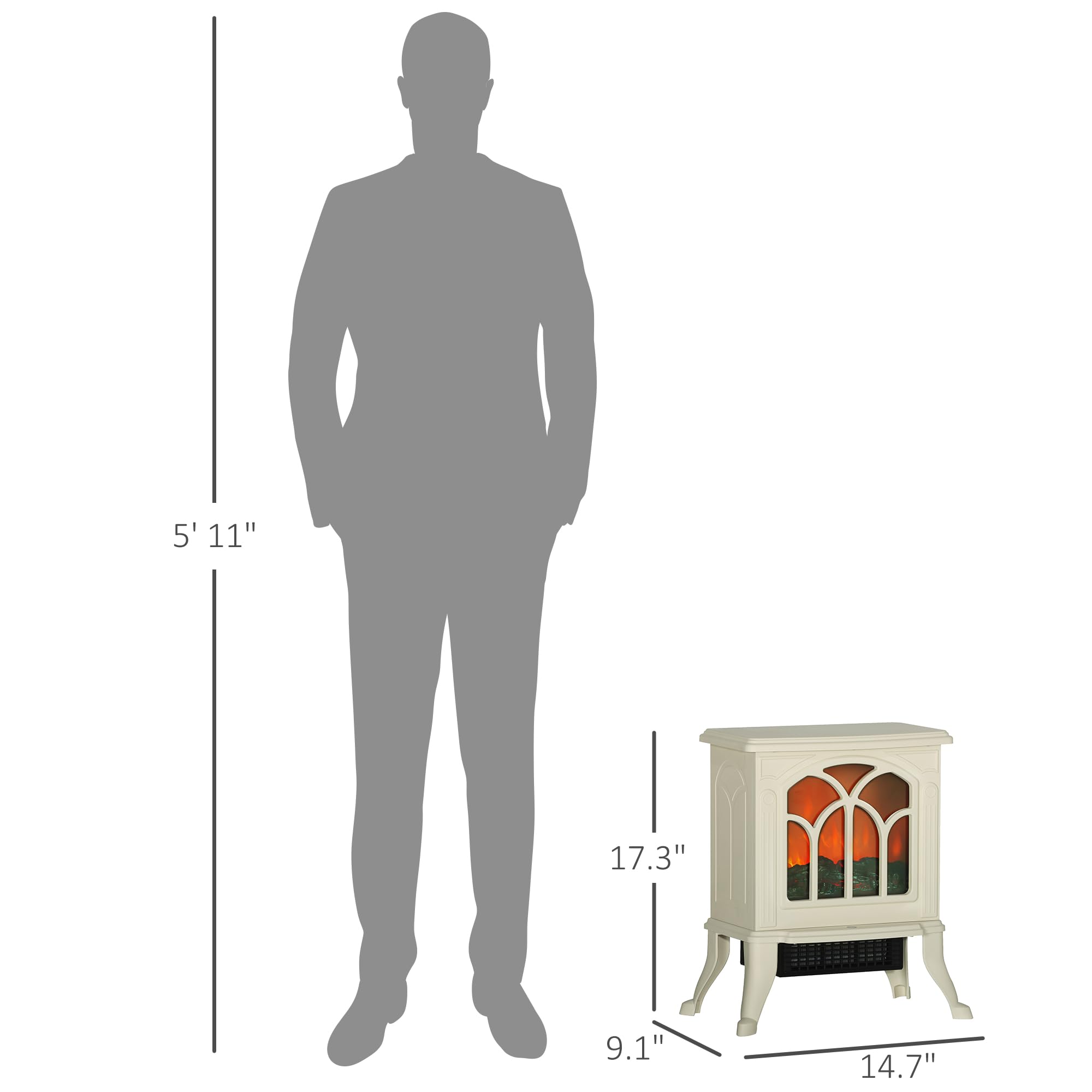 Homcom 17 Freestanding Electric Fireplace Stove, Fire Place Heater With Realistic Logs And Flame Effect And Overheat Protection,