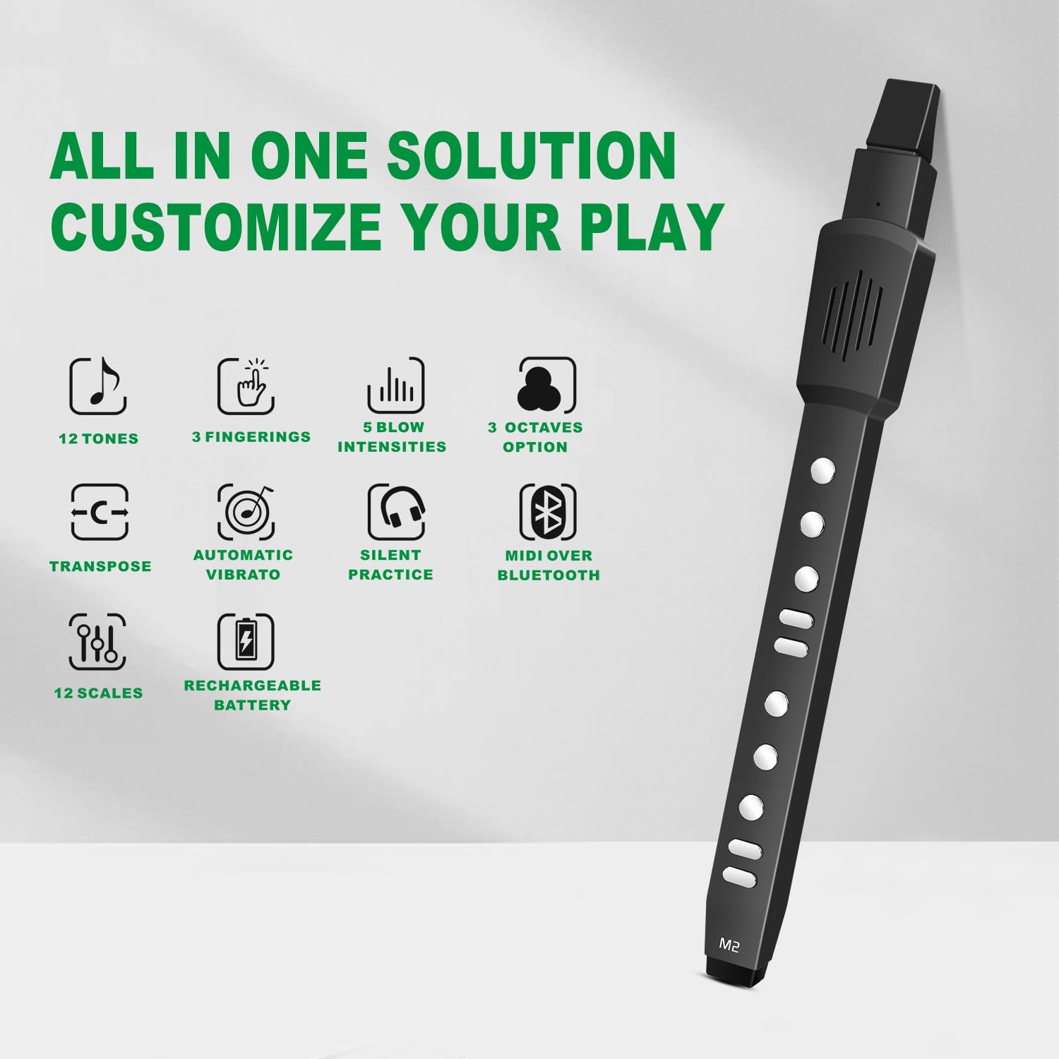 Ex Digital Wind Instrument With 12 Tones, 3 Fingerings, Scales, Transpose Function, Automatic Vibrato, Three-Octave Option, And