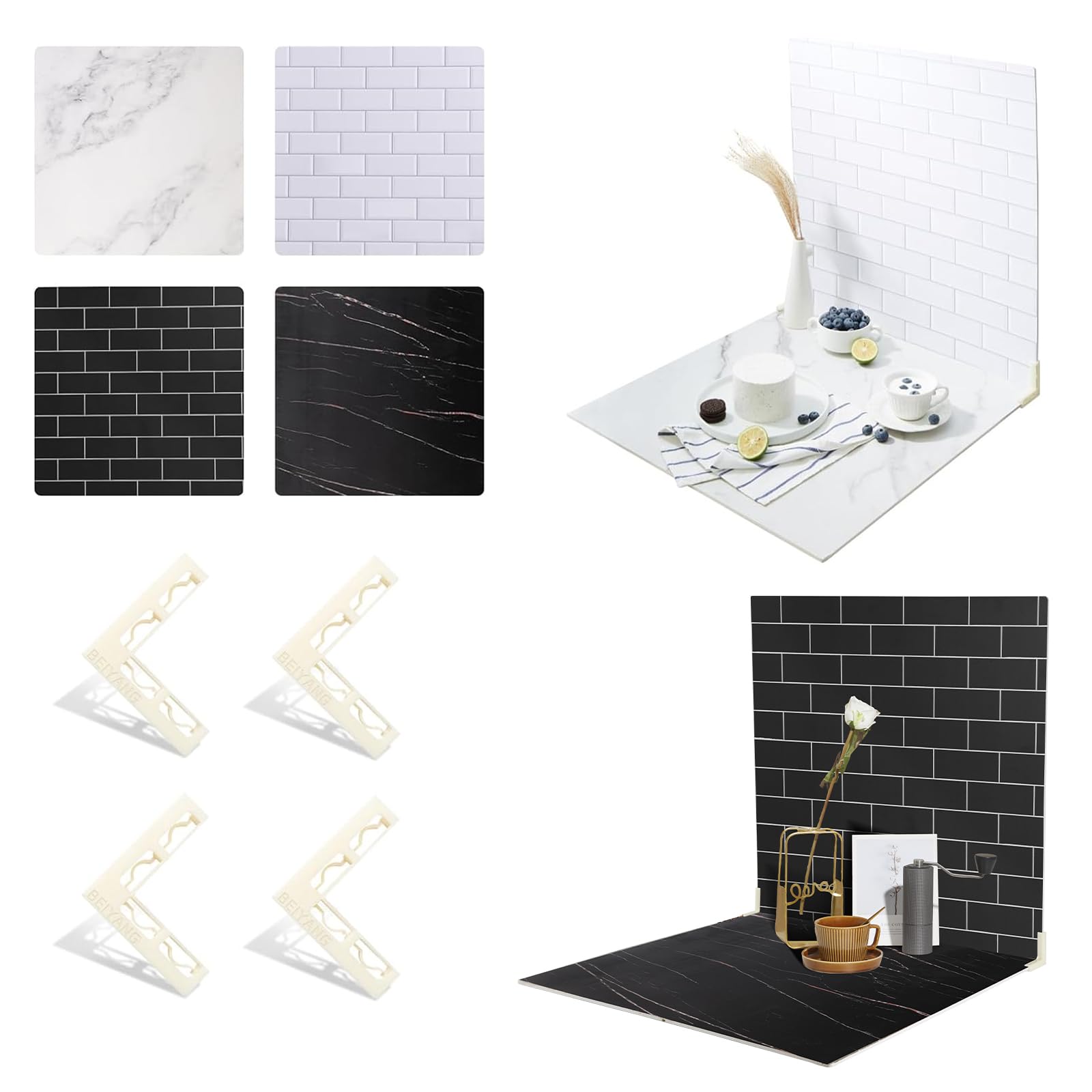 2 Sided 2 Pcs Photo Backdrop Boards, Subway Tile Flat Lay Food Photography Background Board, Durable Waterproof Product Food Pho