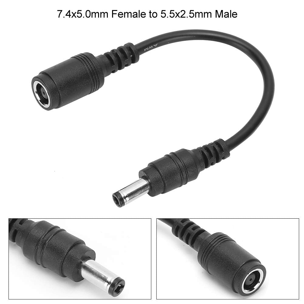 Ashata 2Pcs 7.4X5.0Mm Female To 5.5X2.5Mm Male Dc Power Extension Cable For Hp Laptop, Fast Transfer, Black
