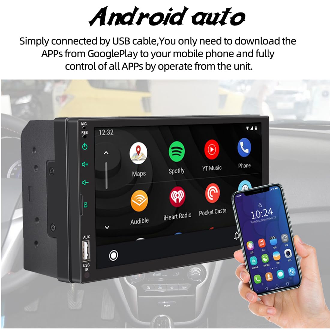 12V 7 Inch Car Radio 2 Din Stereo Fm Compatiable With Android Auto For Carplay Mp5 Player Bluetooth Mirror Link With 8 Led Rever