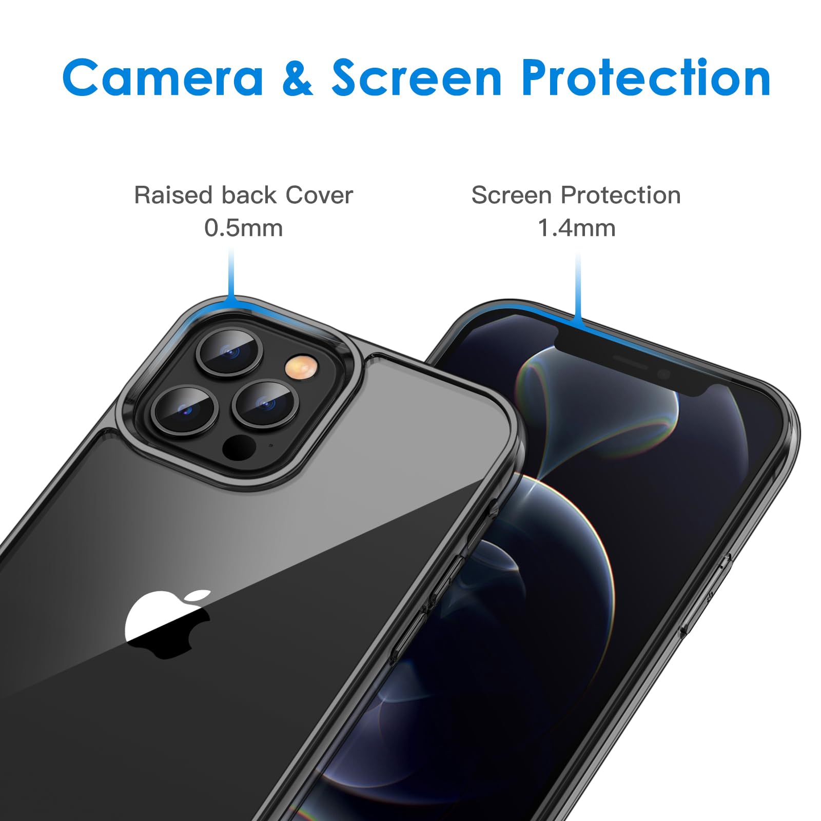 Jetech Case For Iphone 12 Pro Max 6.7 Inch, Non Yellowing Shockproof Phone Bumper Cover, Anti Scratch Clear Back (Black)