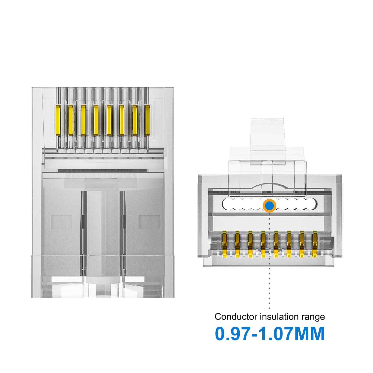 Iwillink 100 Pack Rj45 Cat6 Pass Through Connectors, Ethernet Cable Crimp Connectors Utp Network Plug For Solid Wire And Standar