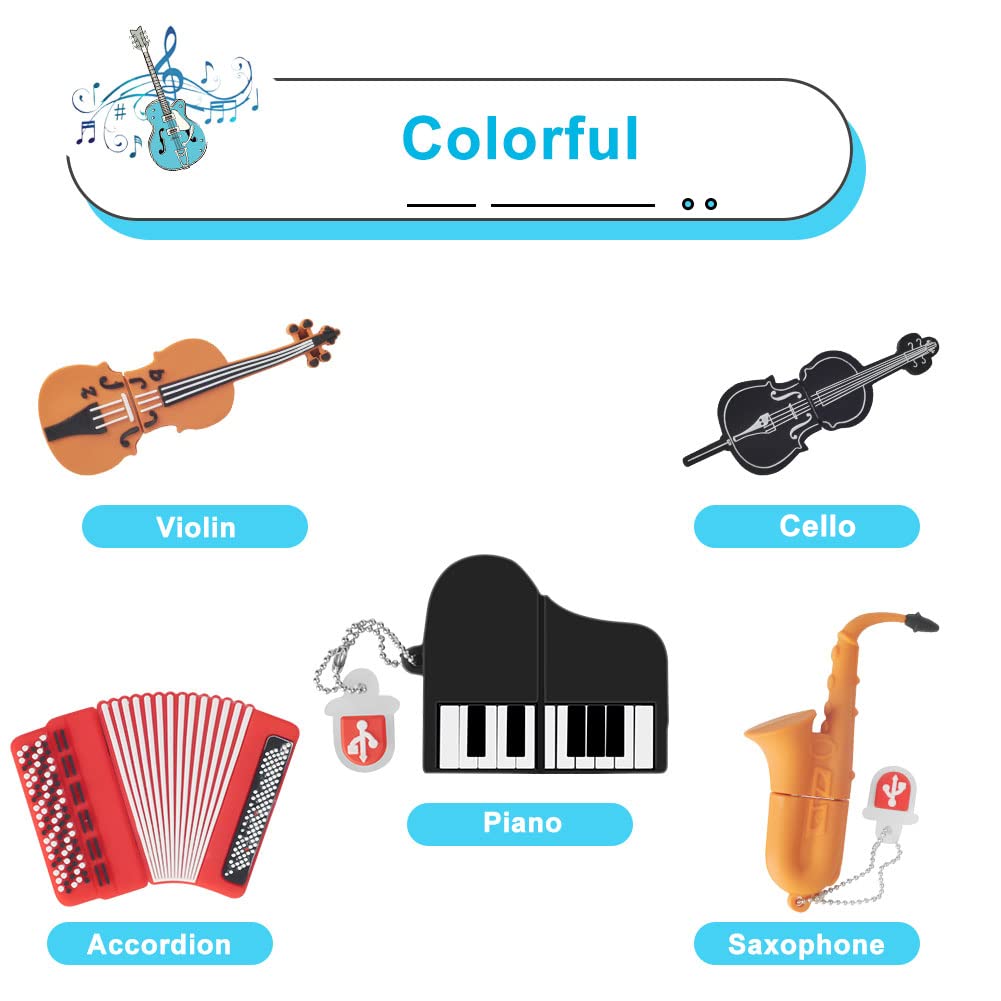 32Gb Usb Flash Drive Pack Of 5 Pcs, Borlterclamp Thumb Drives Memory Stick With Cute Musical Instruments Pattern, Usb Drive Gift For Students, Teachers And Kids