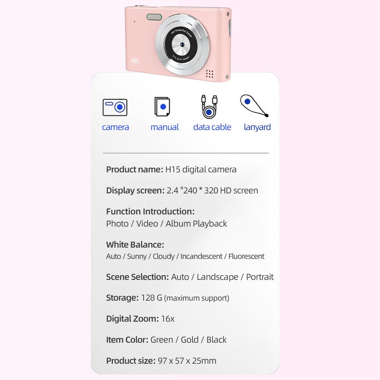 Digital Pocket Camera, Digital Point And Shoot Camera With 16X Zoom, 64Gb Memory, Fhd 1080P Camera, Anti Shake, Compact Small Ca