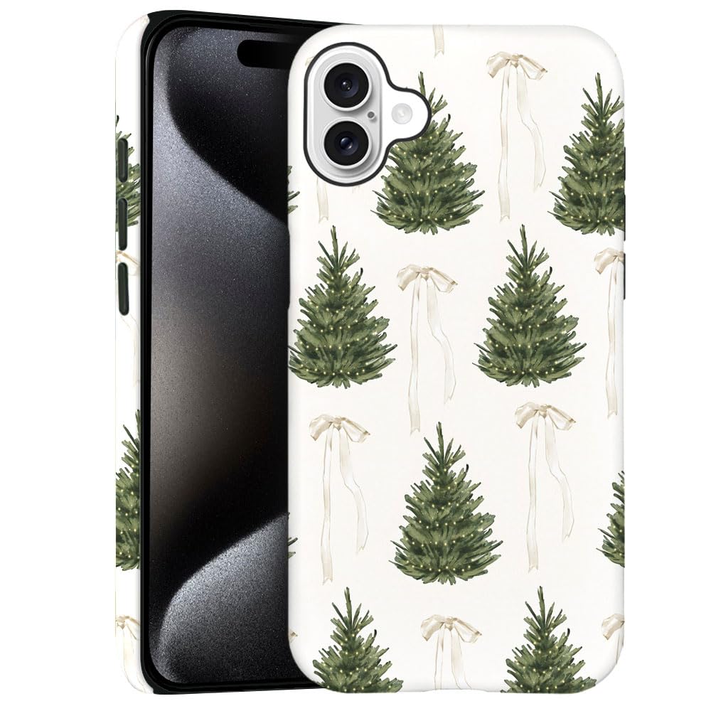 Case for iPhone 16 Plus - Slim Fit Anti-Scratch Phone Case for Girl Women - Christmas Tree Green Pattern (Frosted)