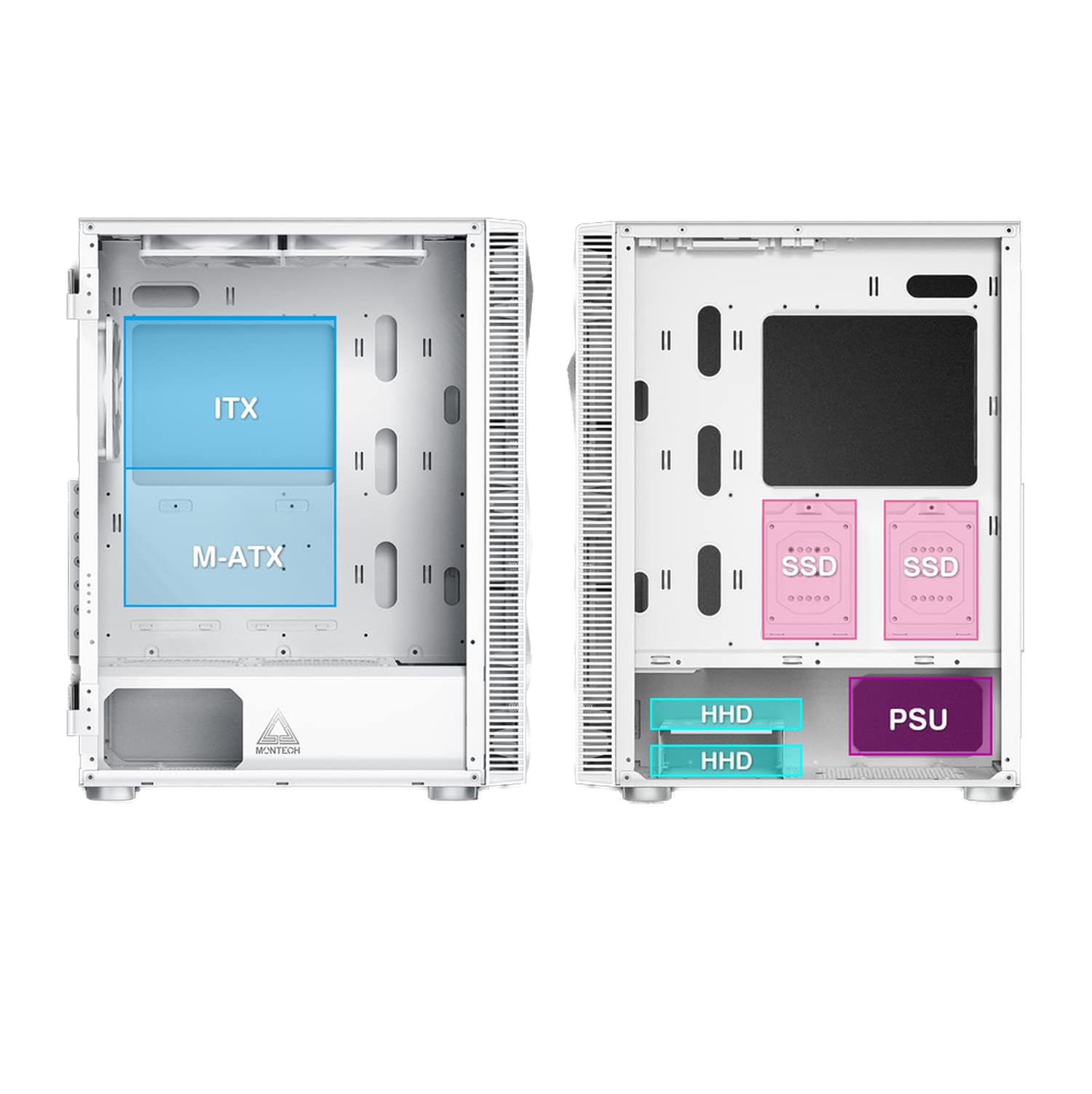 Montech X3 Mesh 6Pcs, 3 X 140Mm& 3 X 120Mm Fixed Rgb Lighting Fans Atx Mid Tower Pc Gaming Case, Usb3.0, Door Open Tempered Glas