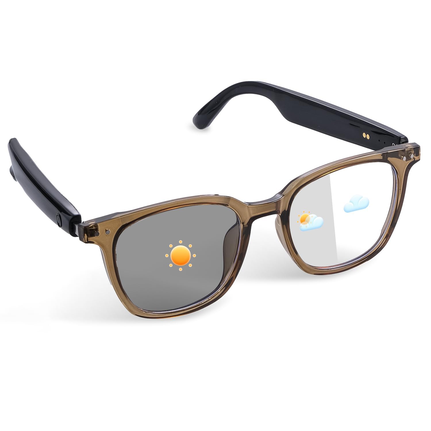 Smart Glasses with Bluetooth, Photochromic Lenses, Open-Ear Speakers Blue Light Glasses, Hands-Free Calls & Music, 4-6H Battery,