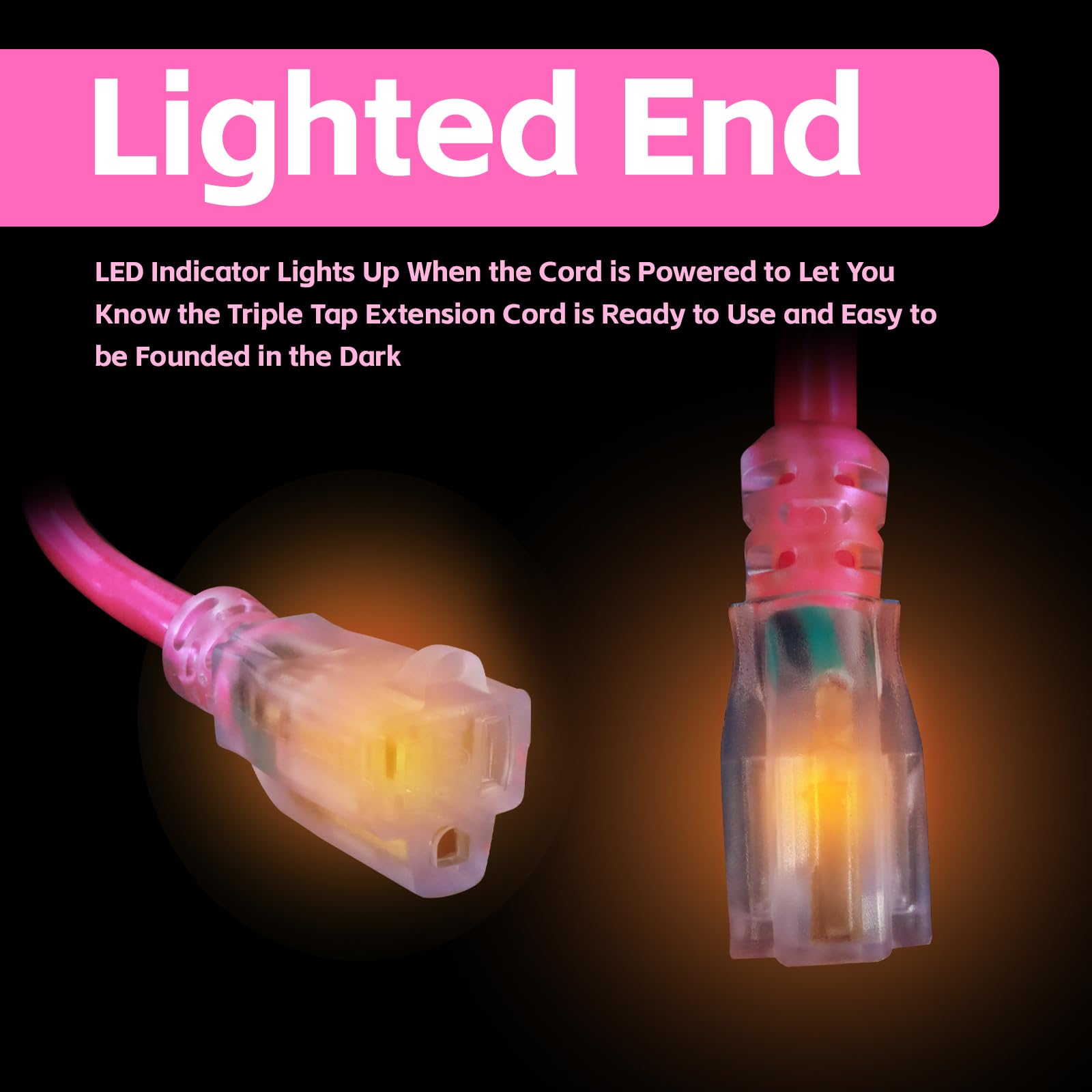 Ultra Explorer Indoor Outdoor Extension Cord Waterproof 15 Ft, 12 Gauge Heavy Duty Pink Extension Cord Sjtw, Flexible Cold Resis