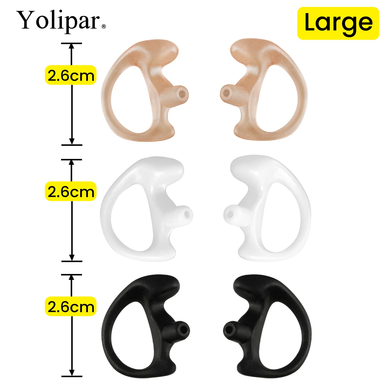 Yolipar Replacement Soft Silicone Eardud Earmold For Walkie Talkie Audio Kit Air Acoustic Tube Earpiece Headset (Three Colour, L
