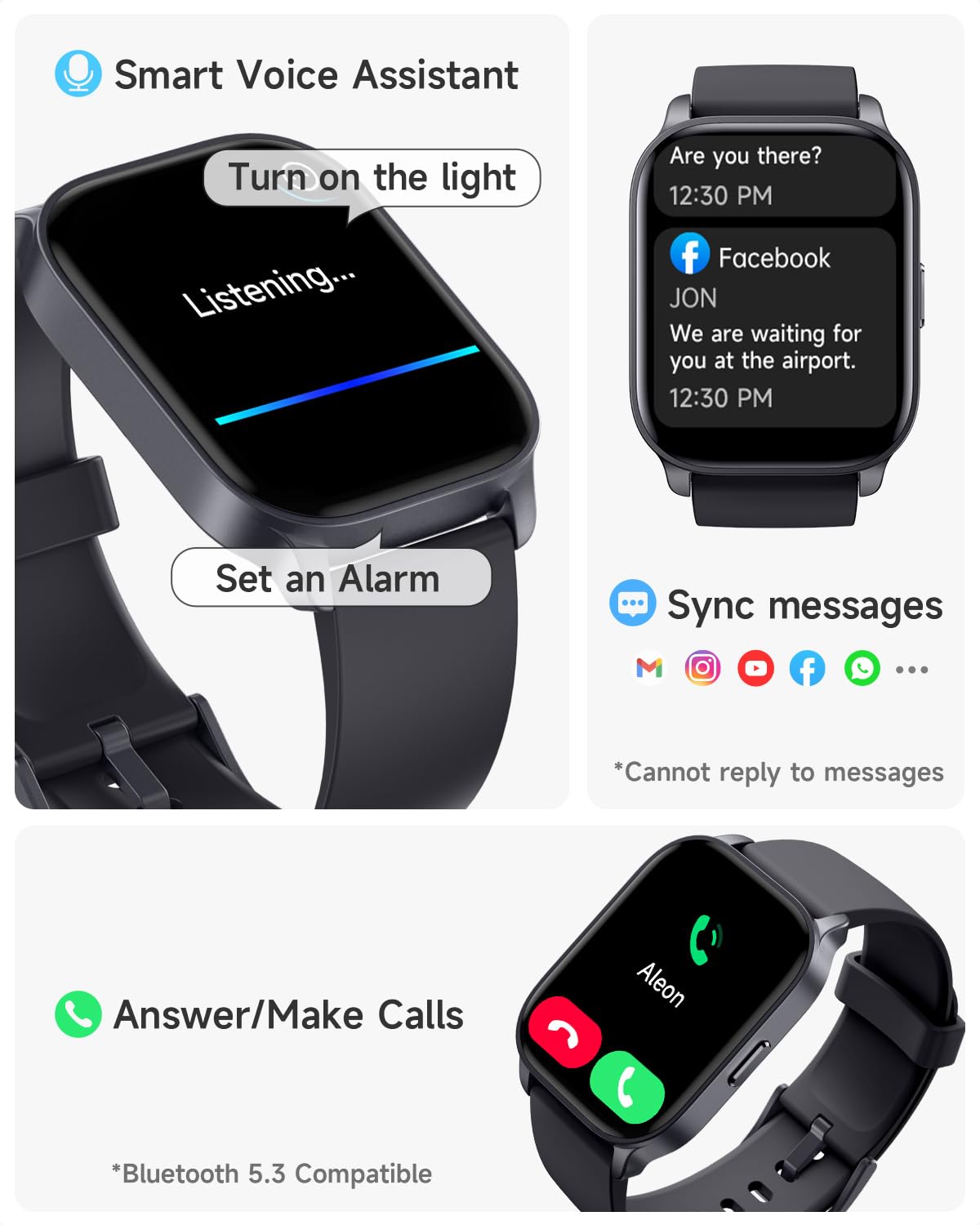 Toobur Smart Watch For Men Women, Smartwatch Compatible Android And Ios Phone, Answer/Make Calls, Fitness Tracker Watch, Heart R