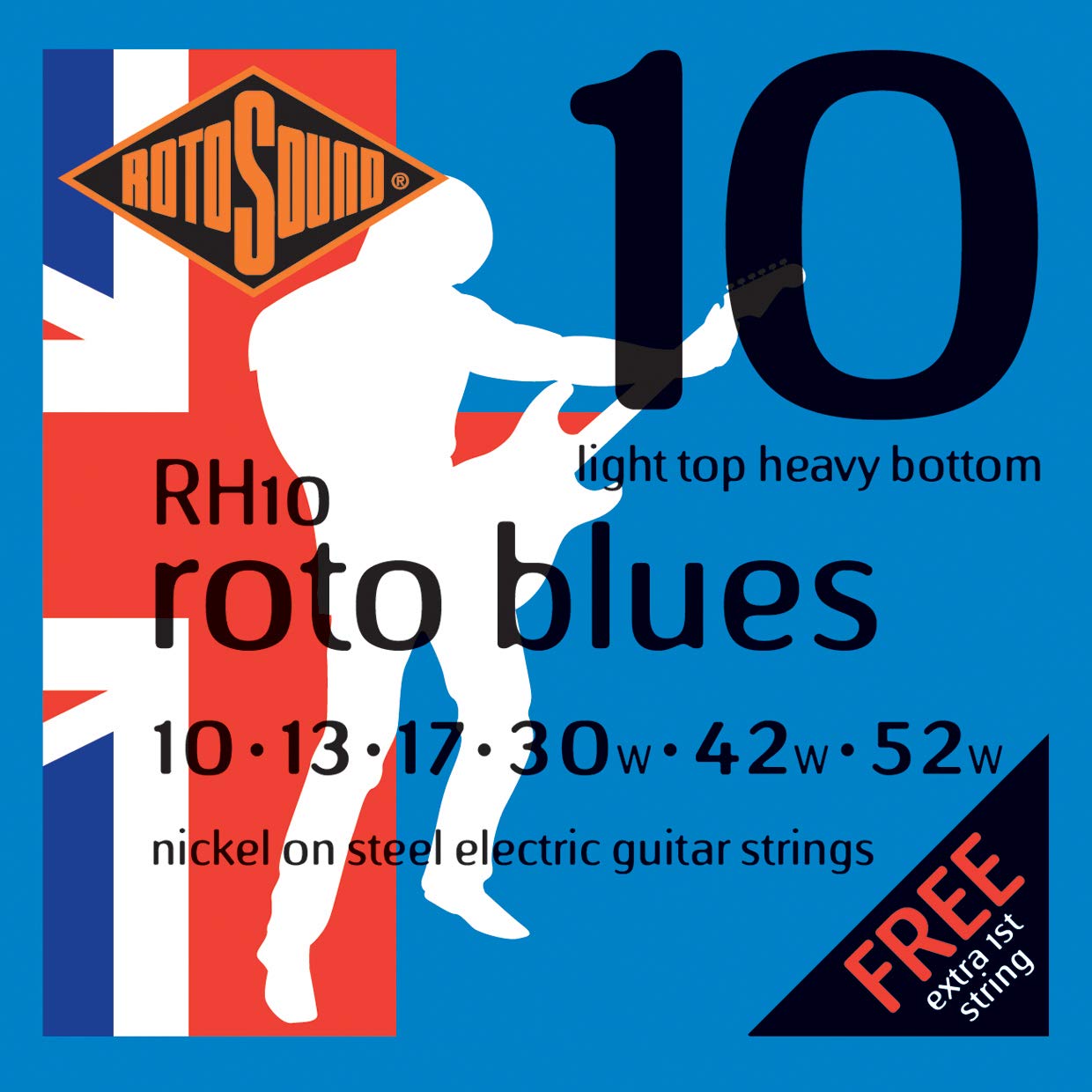 Rotosound Rh10 Nickel Light Top/Heavy Bottom Electric Guitar Strings (10 13 17 30 42 52)