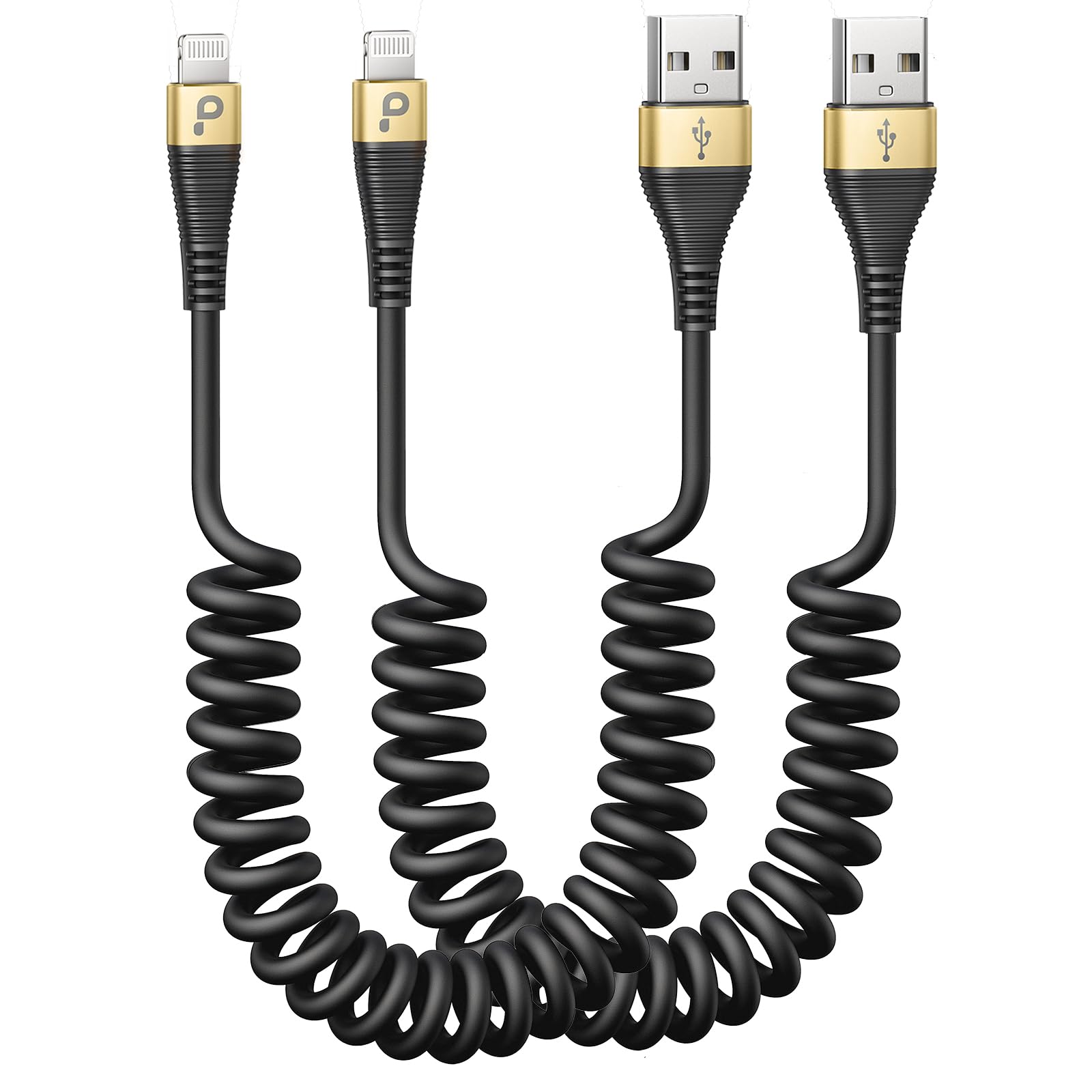 Short Iphone Charger Cable For Car, 2 Pack 3Ft Coiled Lightning Cable [Apple Mfi Certified] Iphone Charger Cord Compatible With 