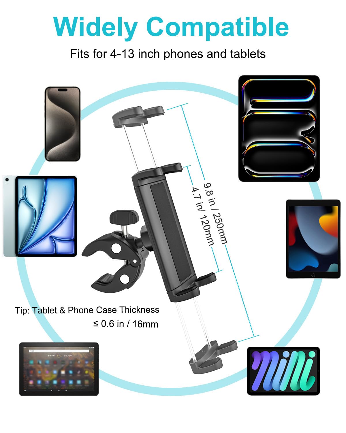 Dosvsi Boat Helm Tablet Holder, 360 Adjustable Marine Tablet Pole Mount, Sail Boat Pole Handle Phone Clamp, Bar Rail Post Tube C