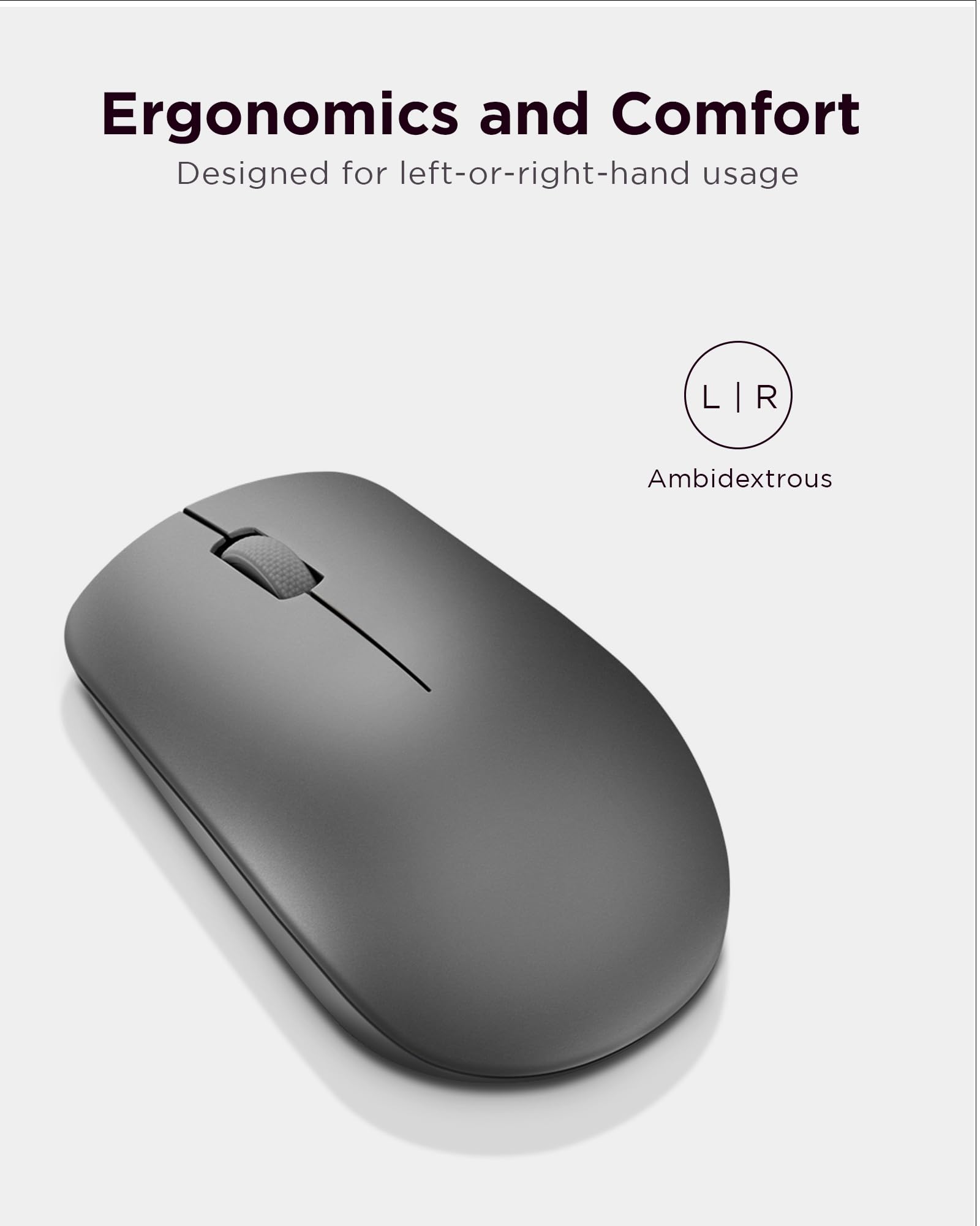 Lenovo 530 Wireless Mouse With Battery, 1200 Dpi Optical Mouse, Usb Receiver, 3 Button, Portable, Ambidextrous, Gy50Z49089, Grap