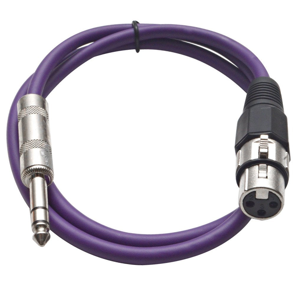 Seismic Audio Satrxl-F3Purple6 3-Feet Xlr Female To 1/4-Inch Trs Patch Cables - Purple