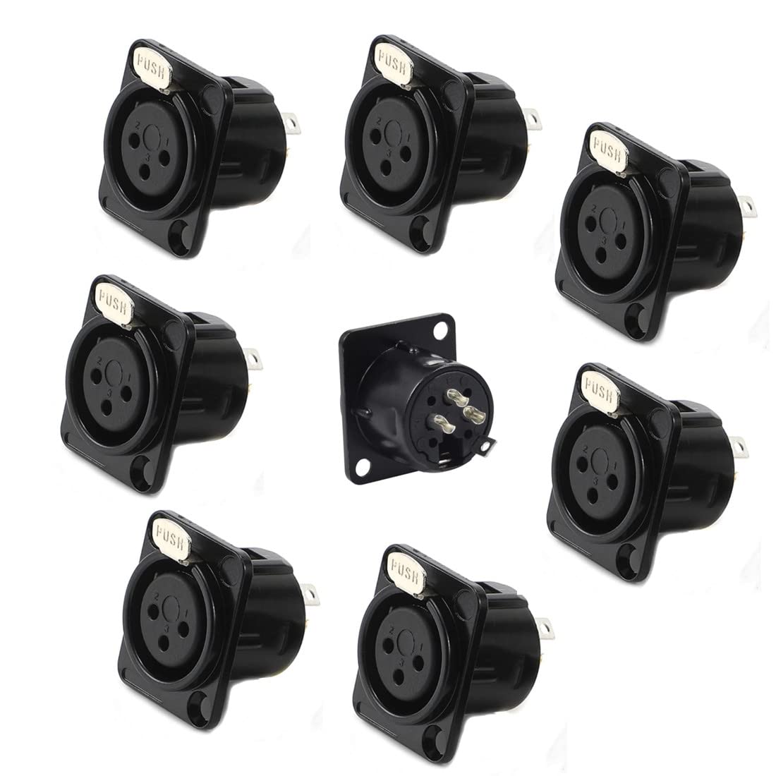 Gdqlcnxb Xlr Female Jack 3 Pin Panel Mount Jacks, Xlr Female Socket Audio Speaker Microphone Connector 8Pcs,Black Metal Housing.