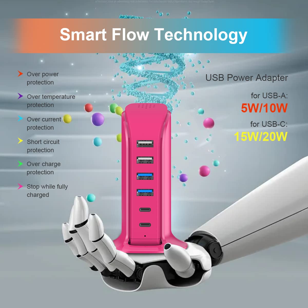 Usb Charging Station Multiports Upoy, Charging Hub 6 Ports Dual Type C, Usb Tower Fast Charging For Tablets, Cellphones, Smart W