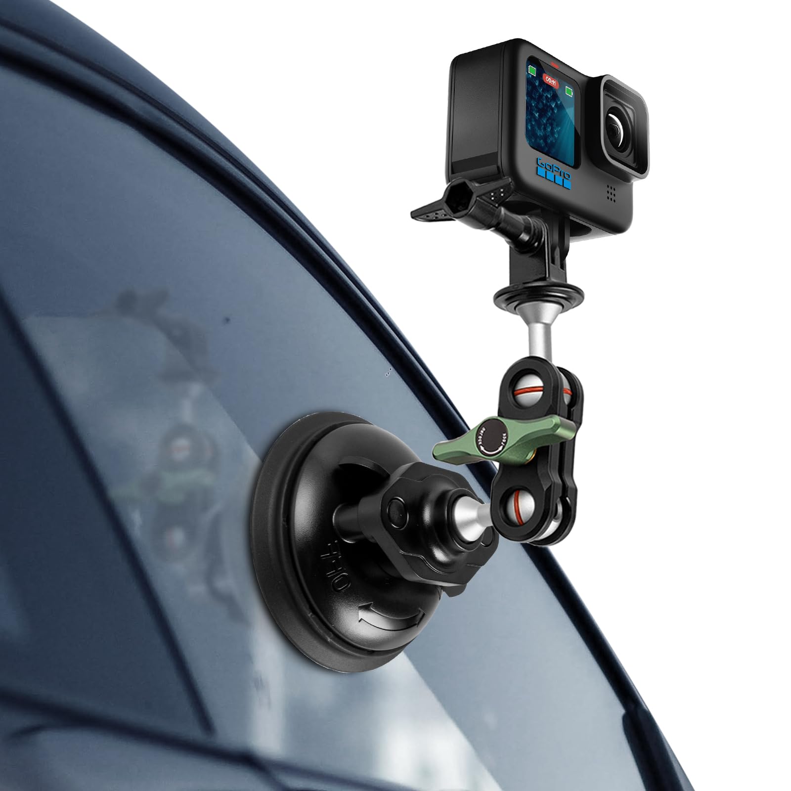 Reygeak Aluminum Alloy Car Suction Cup Camera Mount,With Phone Holder With 1/4 Thread,Windshield Vehicle Attach For Gopro Hero13/12/11/10/9 Black Dji Pocket 3/Action 5/4,Insta360 X4/X3 Accessories