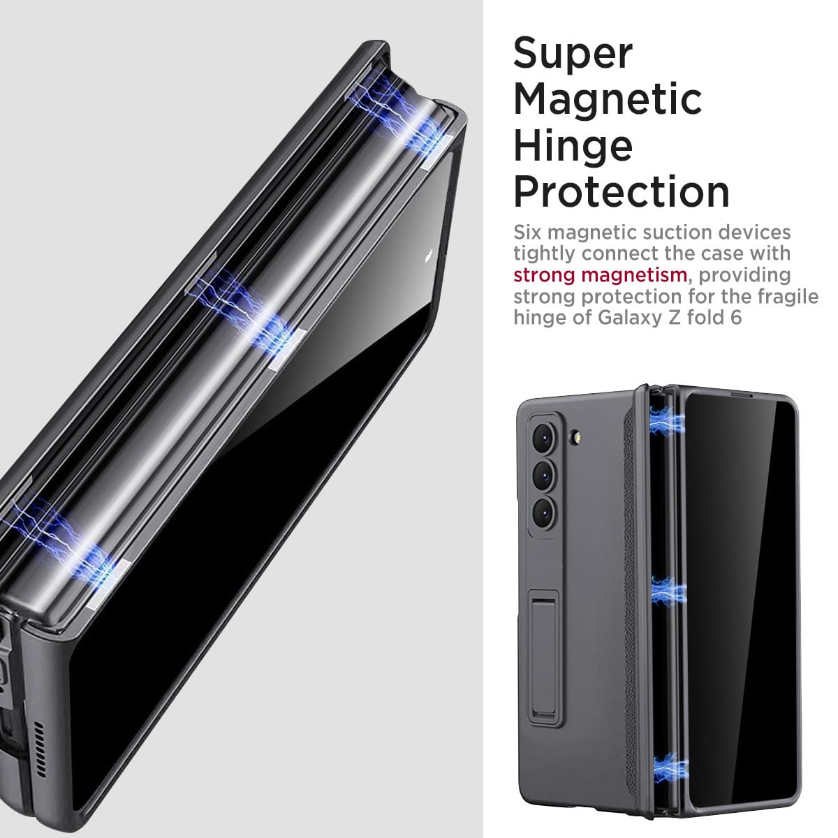 Miimall For Galaxy Z Fold 6 Case With Privacy Screen Protector, Built In Adjustable Kickstand & Magnetic Hinge & Upgraded Camera